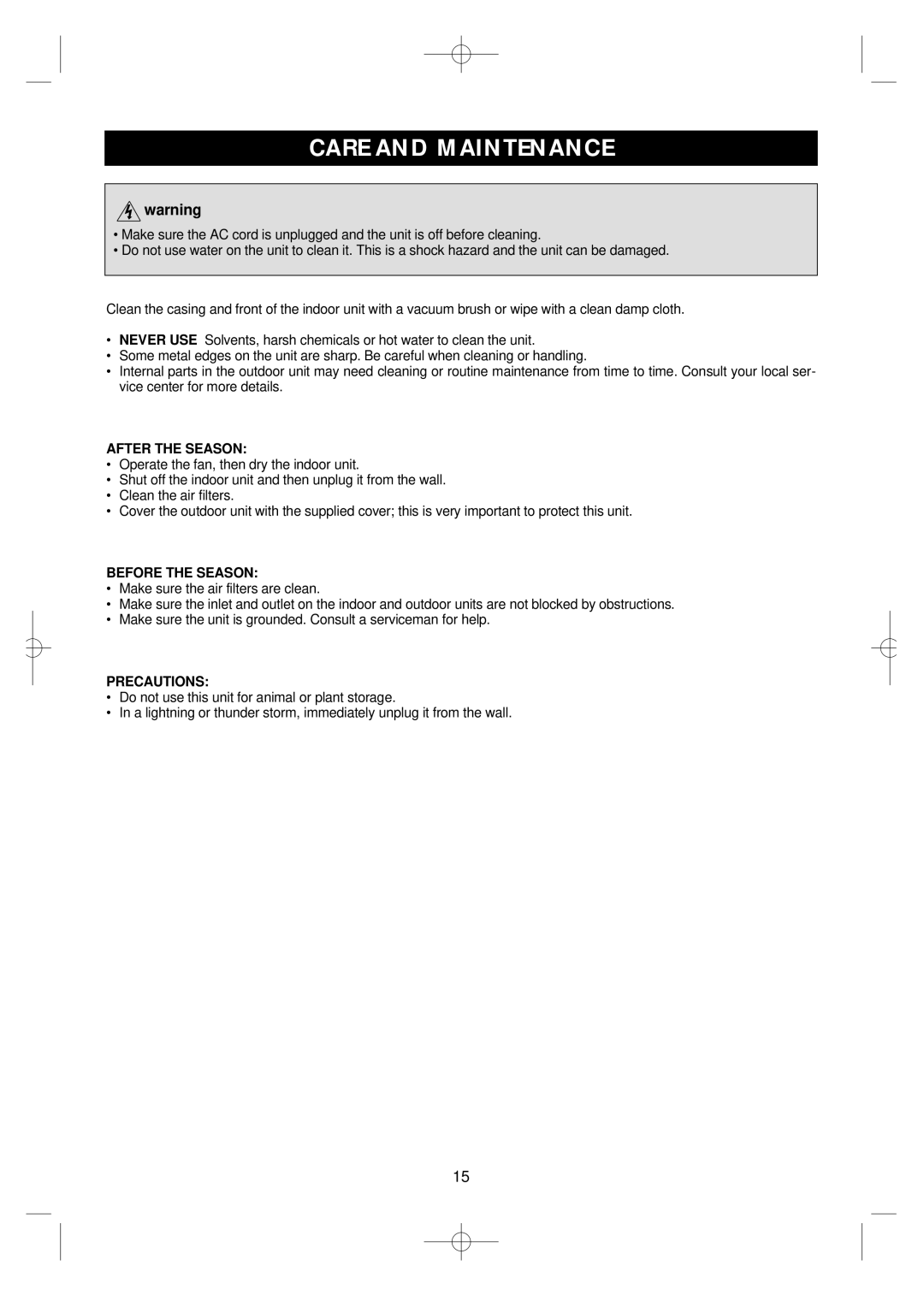 Daewoo DSB-F183L owner manual Care and Maintenance, After the Season 