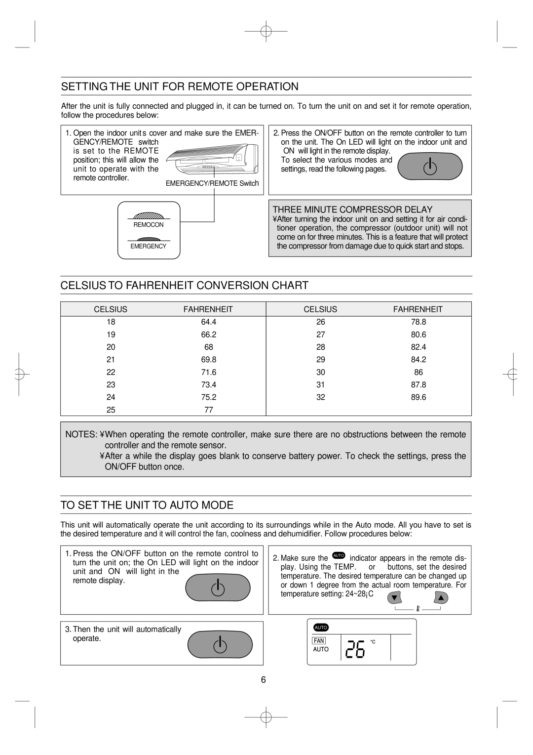 Daewoo DSB-F183L owner manual Setting the Unit for Remote Operation, Celsius to Fahrenheit Conversion Chart 