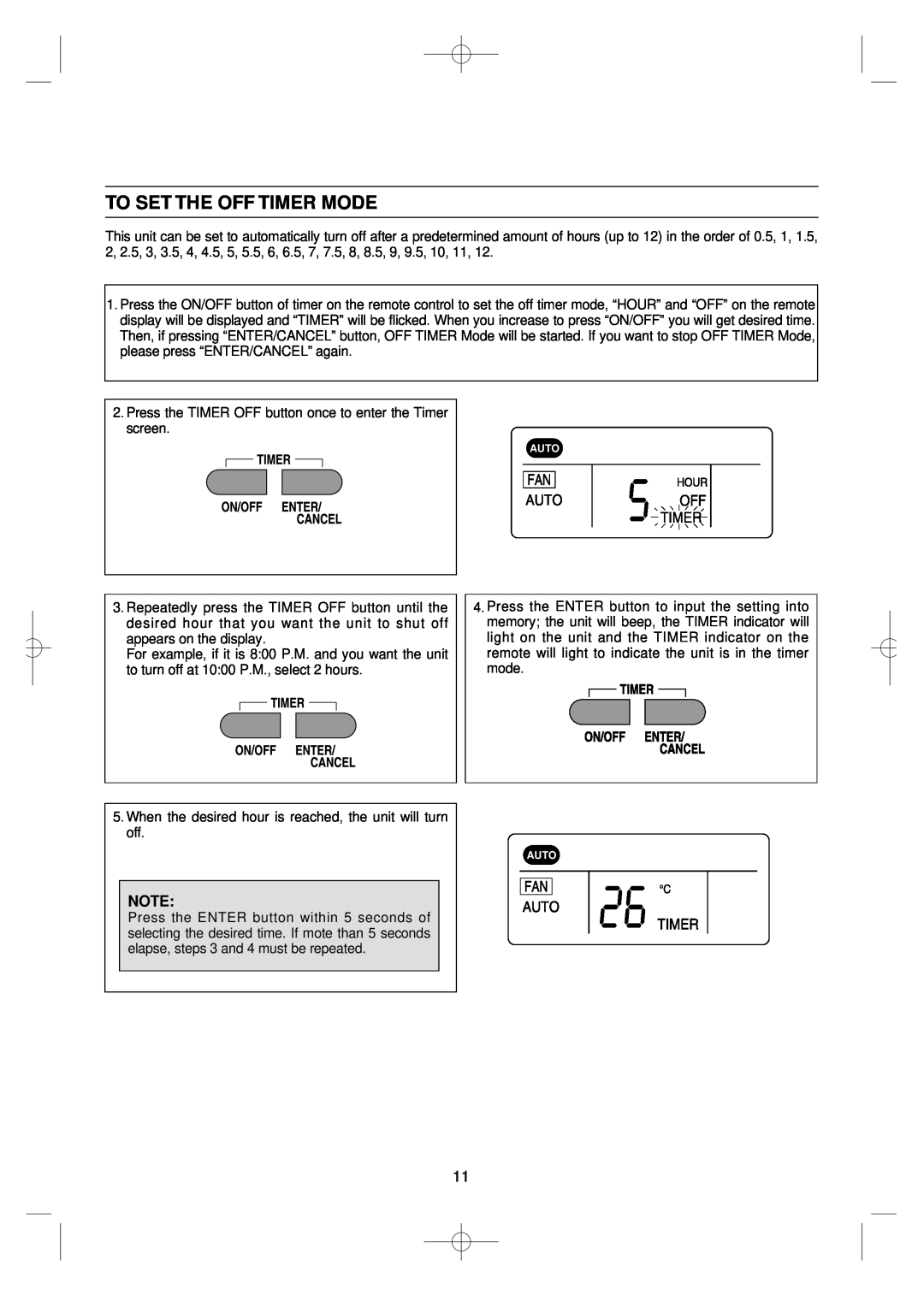 Daewoo DSB-F183L owner manual To Set The Off Timer Mode 