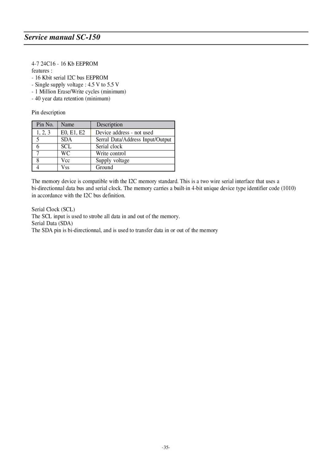 Daewoo DSC-3220E/3220L service manual Sda, Scl 