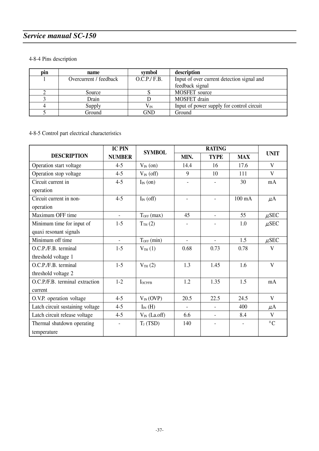 Daewoo DSC-3220E/3220L service manual Pin Name Symbol Description, Vin Ovp, Iin H, Tj Tsd 