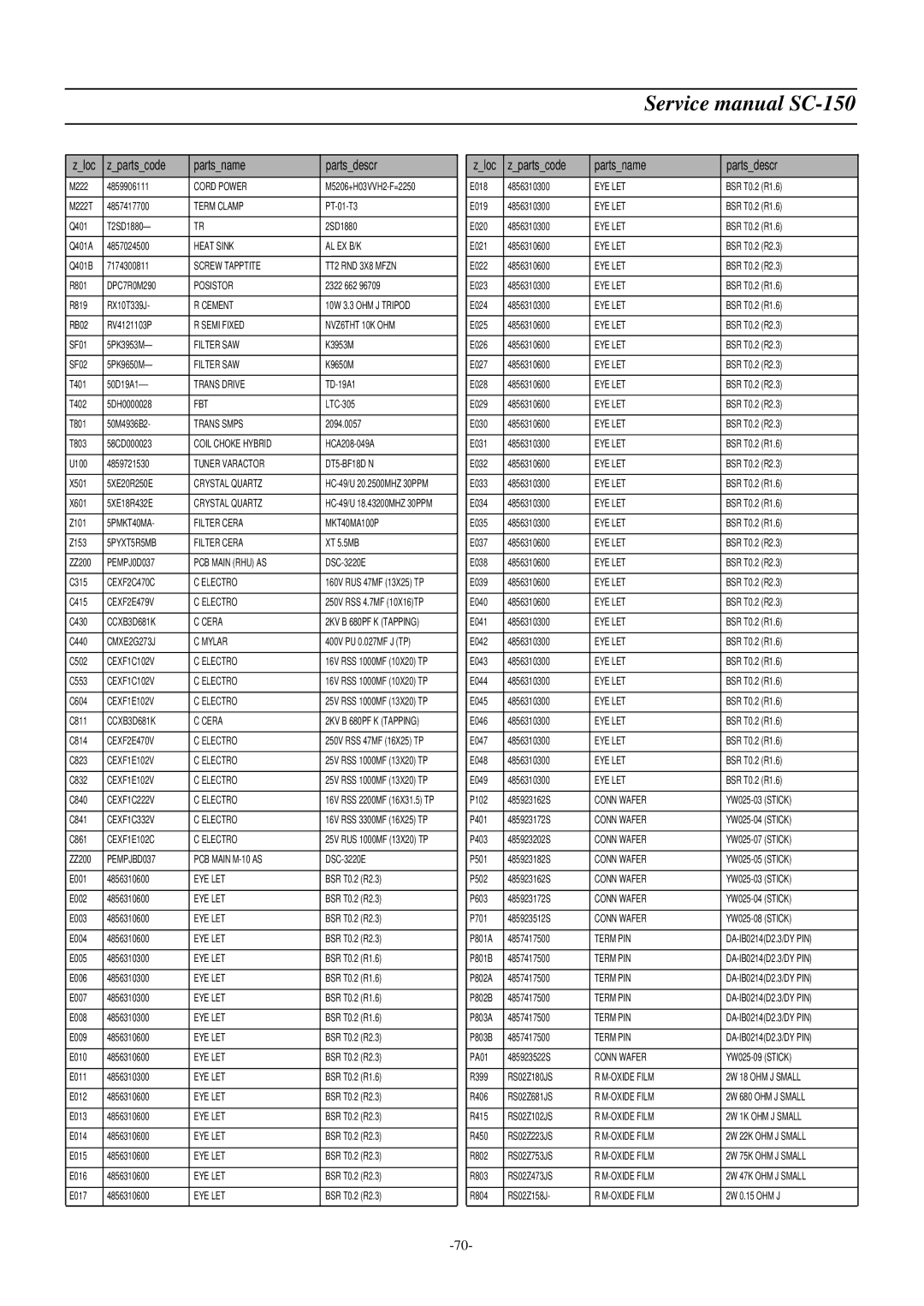 Daewoo DSC-3220E/3220L service manual Cord Power 