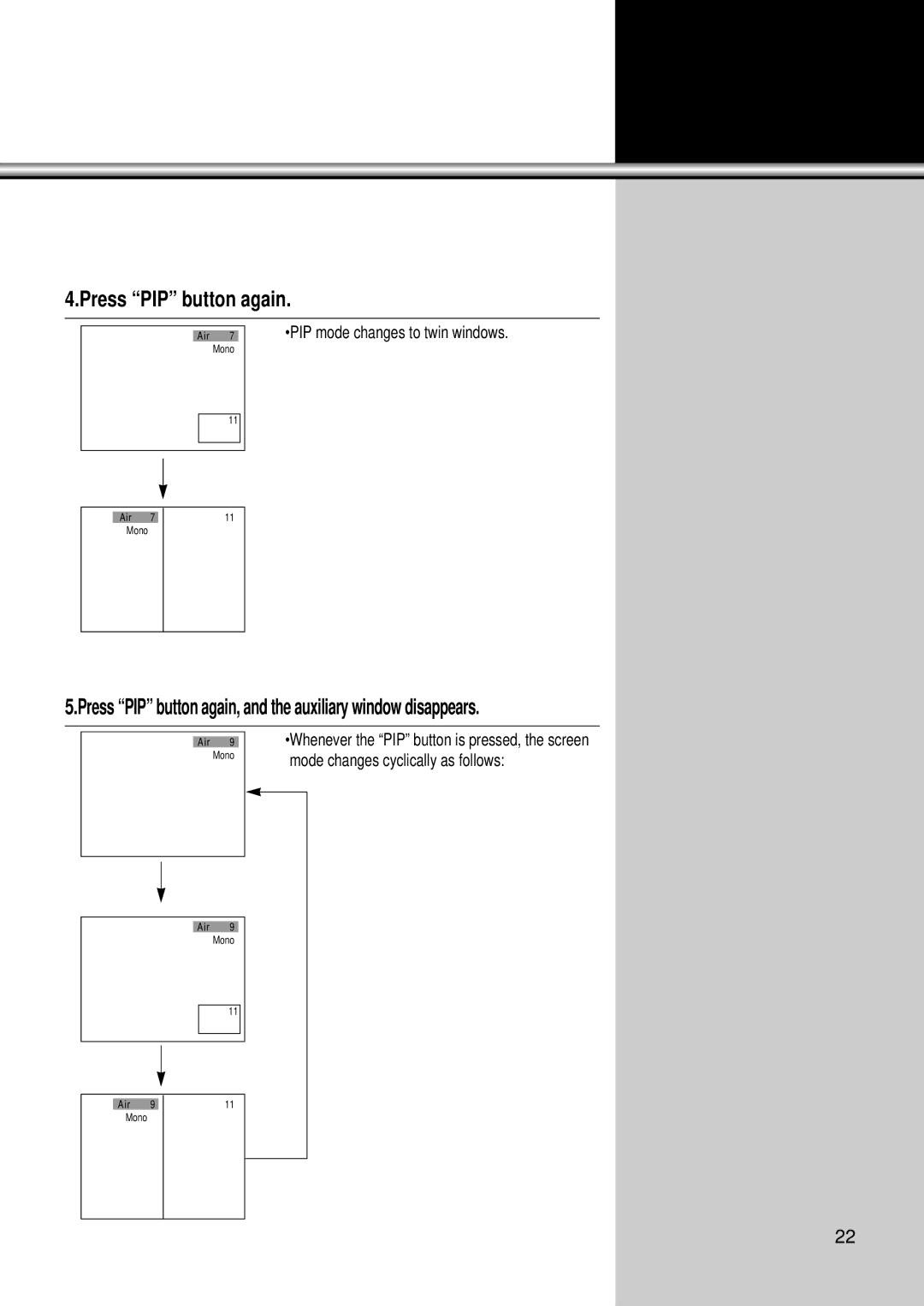 Daewoo DSC-34W70N Press PIP button again, and the auxiliary window disappears, PIP mode changes to twin windows 