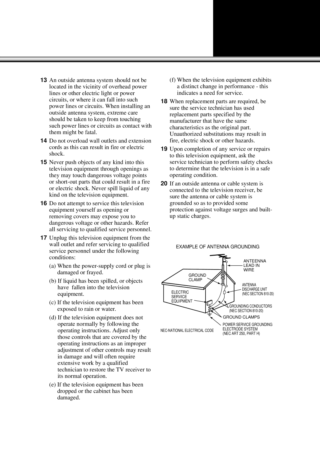 Daewoo DSC-34W70N user manual Example of Antenna Grounding 