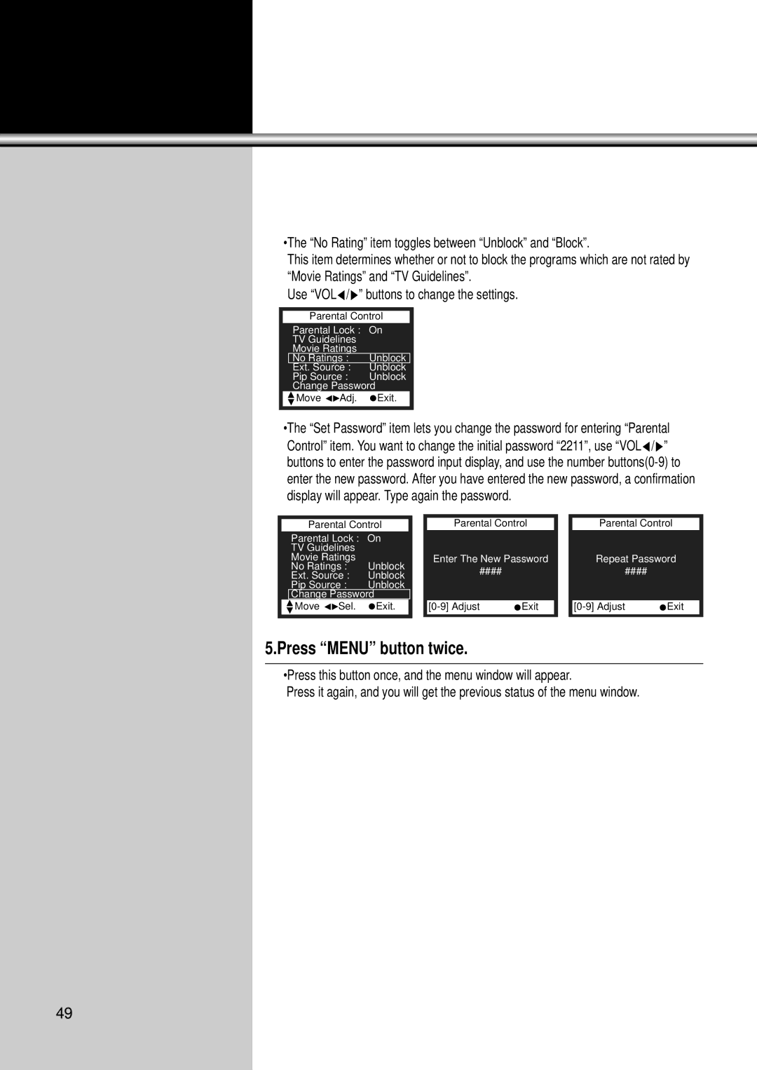 Daewoo DSC-34W70N user manual Move Adj. Exit 