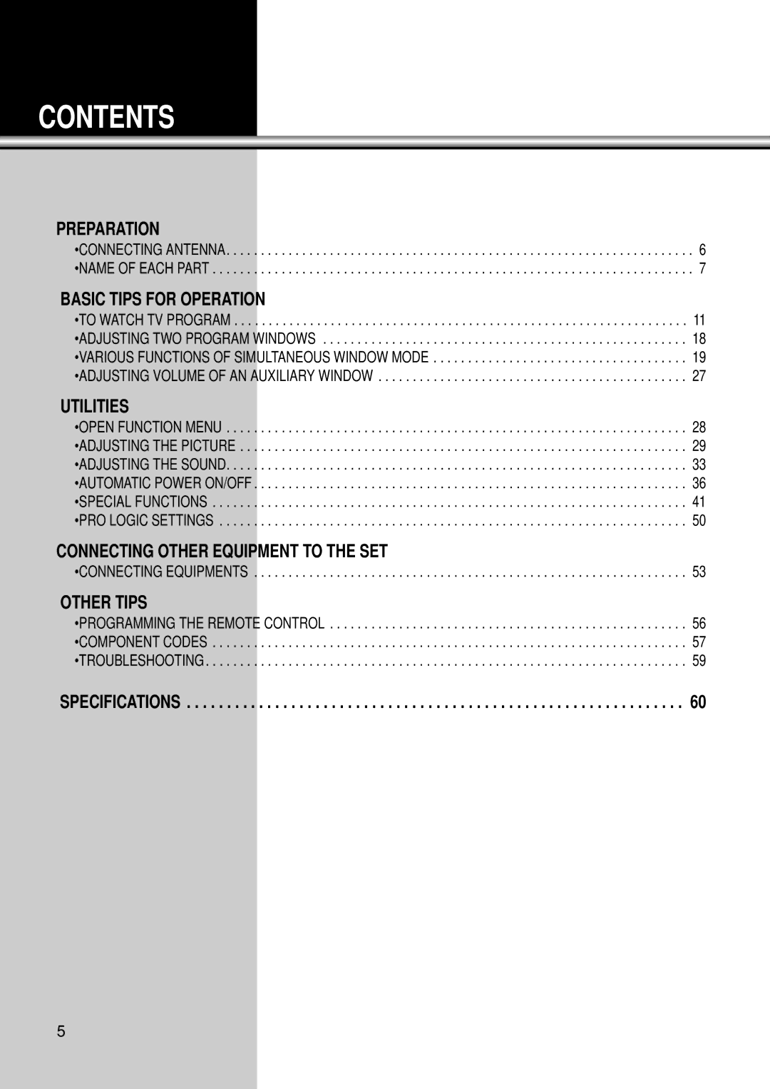 Daewoo DSC-34W70N user manual Contents 