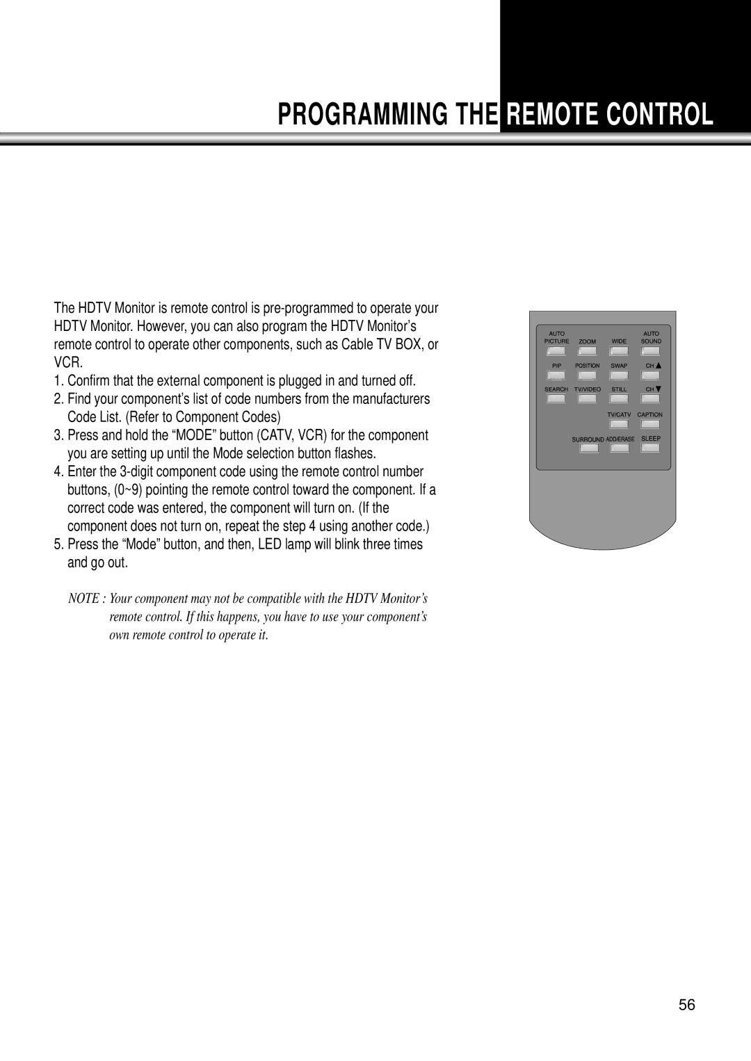 Daewoo DSC-34W70N user manual Programming the Remote Control 