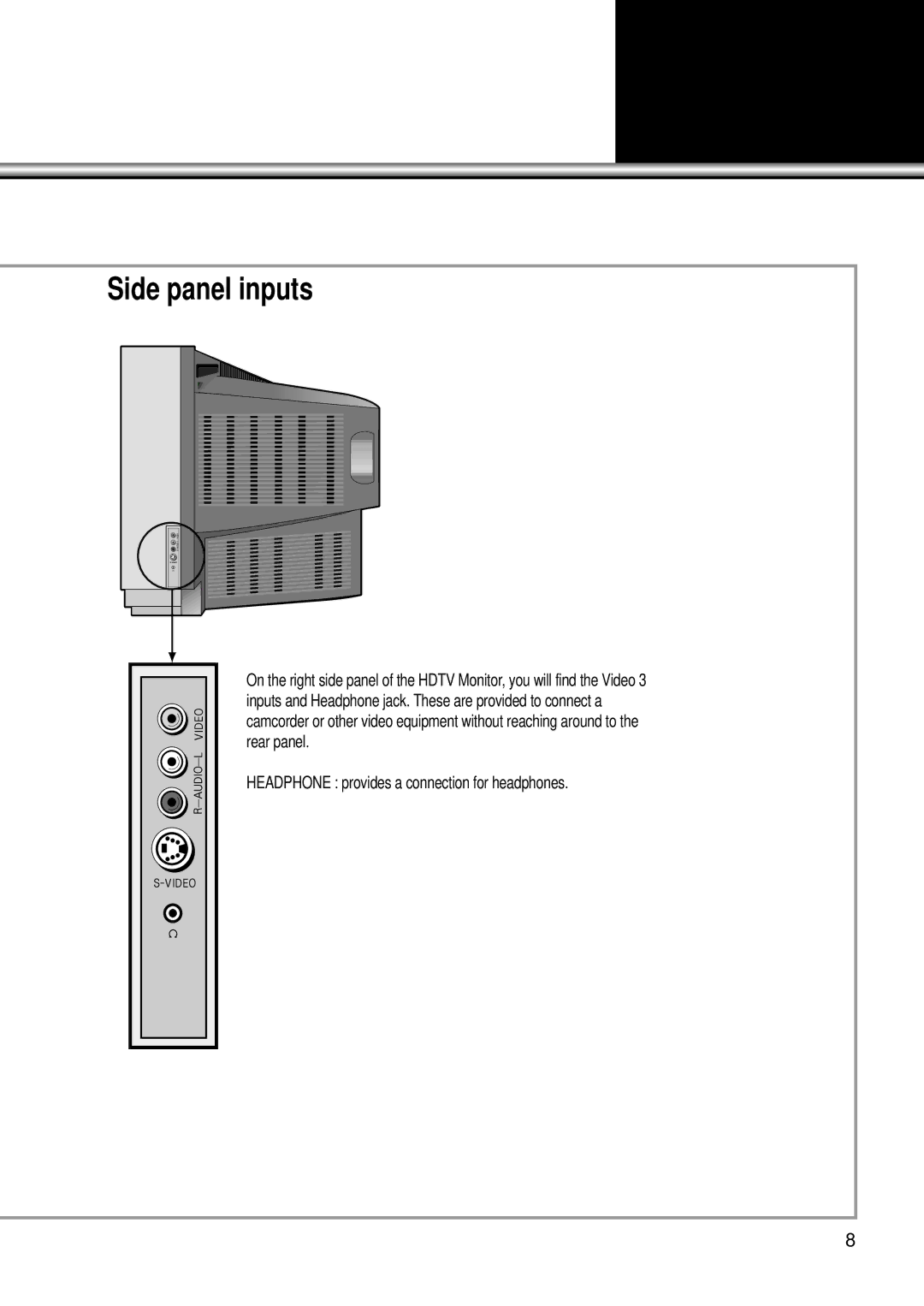 Daewoo DSC-34W70N user manual Side panel inputs 