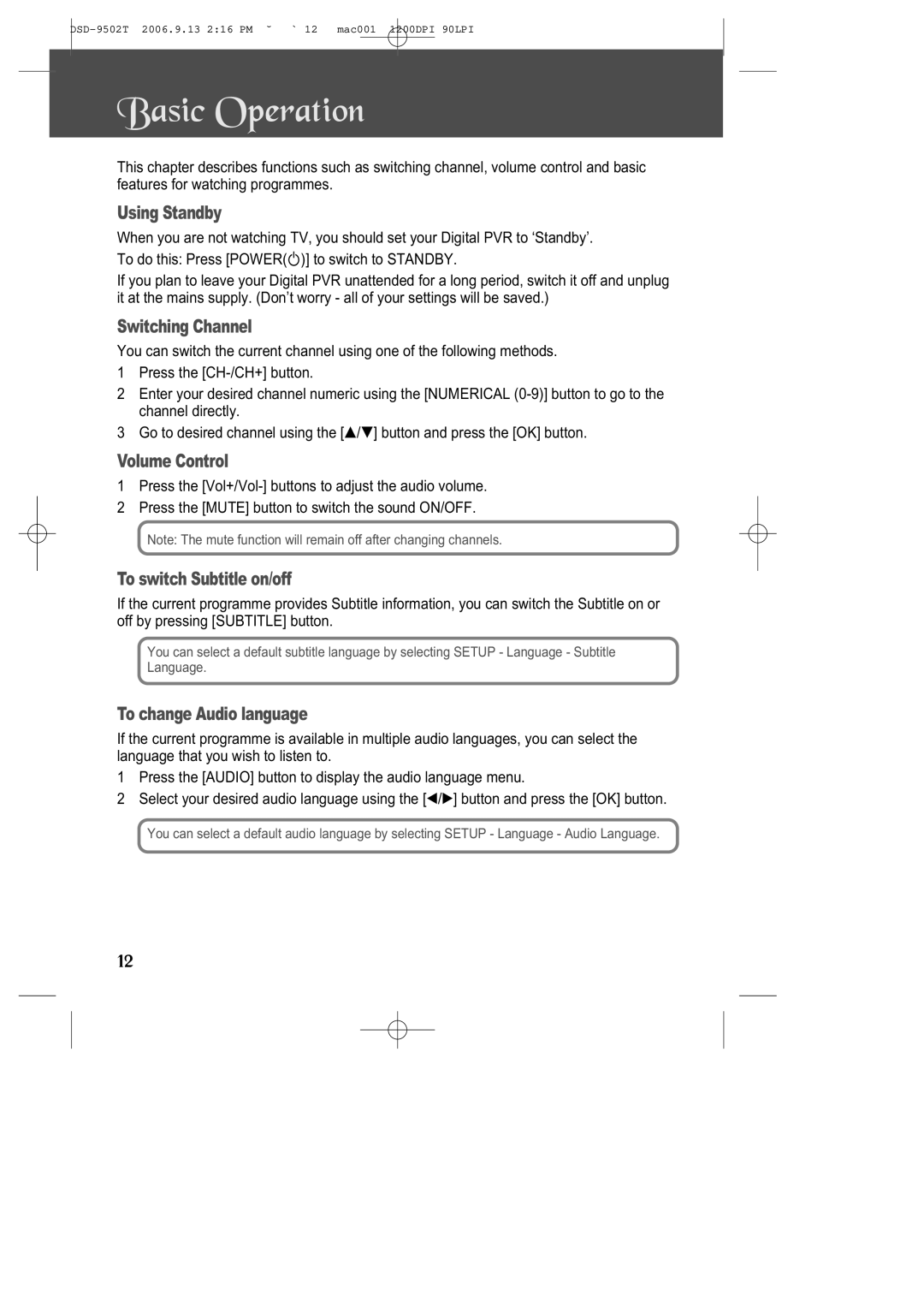 Daewoo DSD-9502T manual Basic Operation 