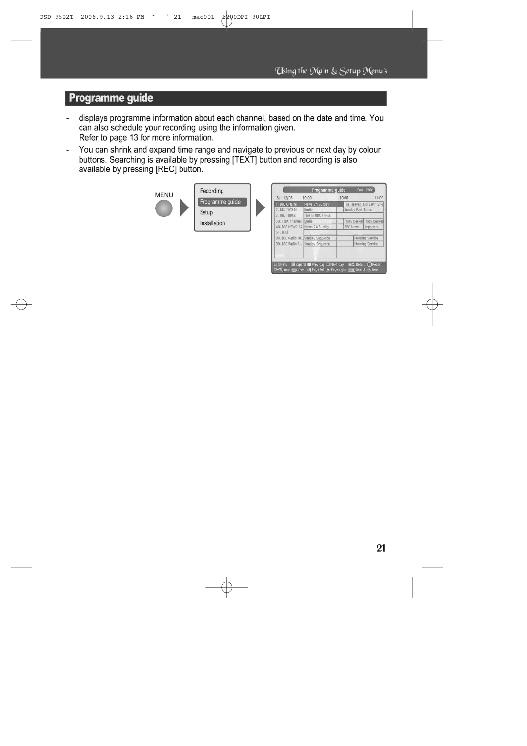 Daewoo DSD-9502T manual Programme guide 