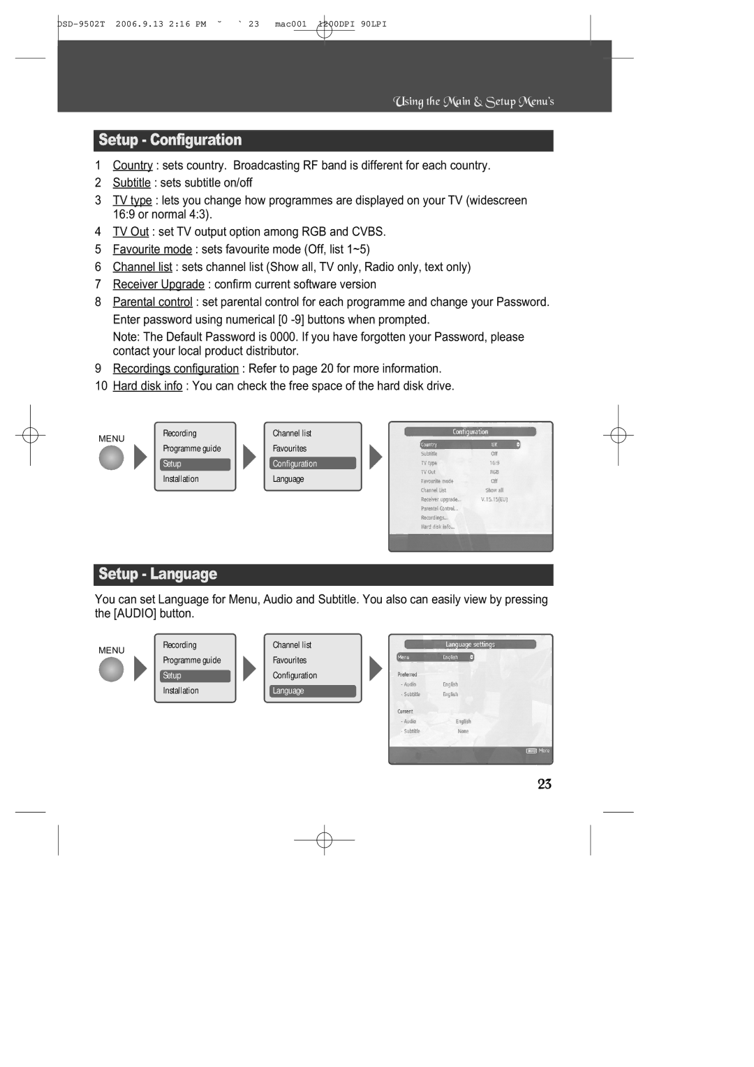 Daewoo DSD-9502T manual Setup Configuration, Setup Language 