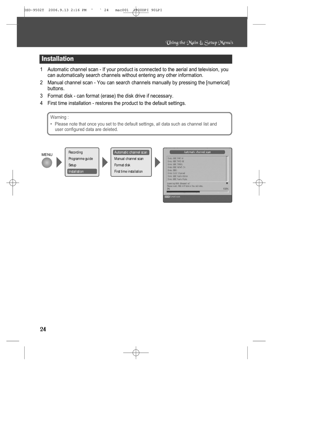 Daewoo DSD-9502T manual Installation 