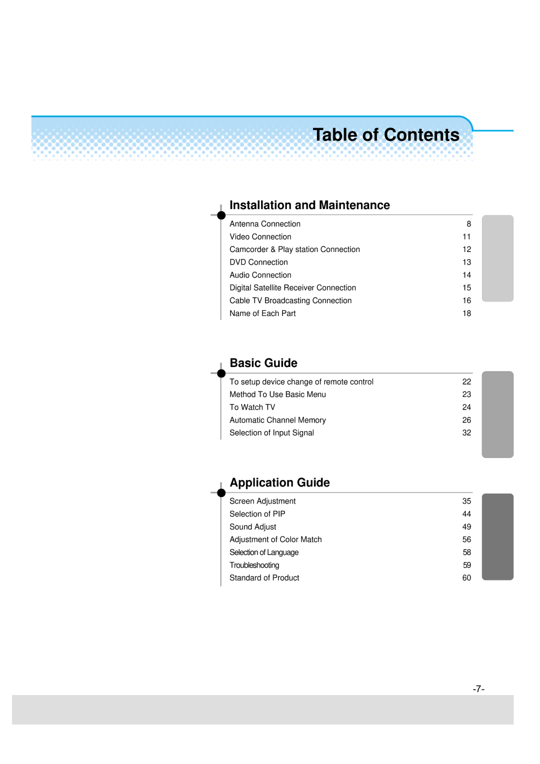 Daewoo DSJ-4710CRA, 5510CRA, 5520CRA, DSJ-4720CRA instruction manual Table of Contents 