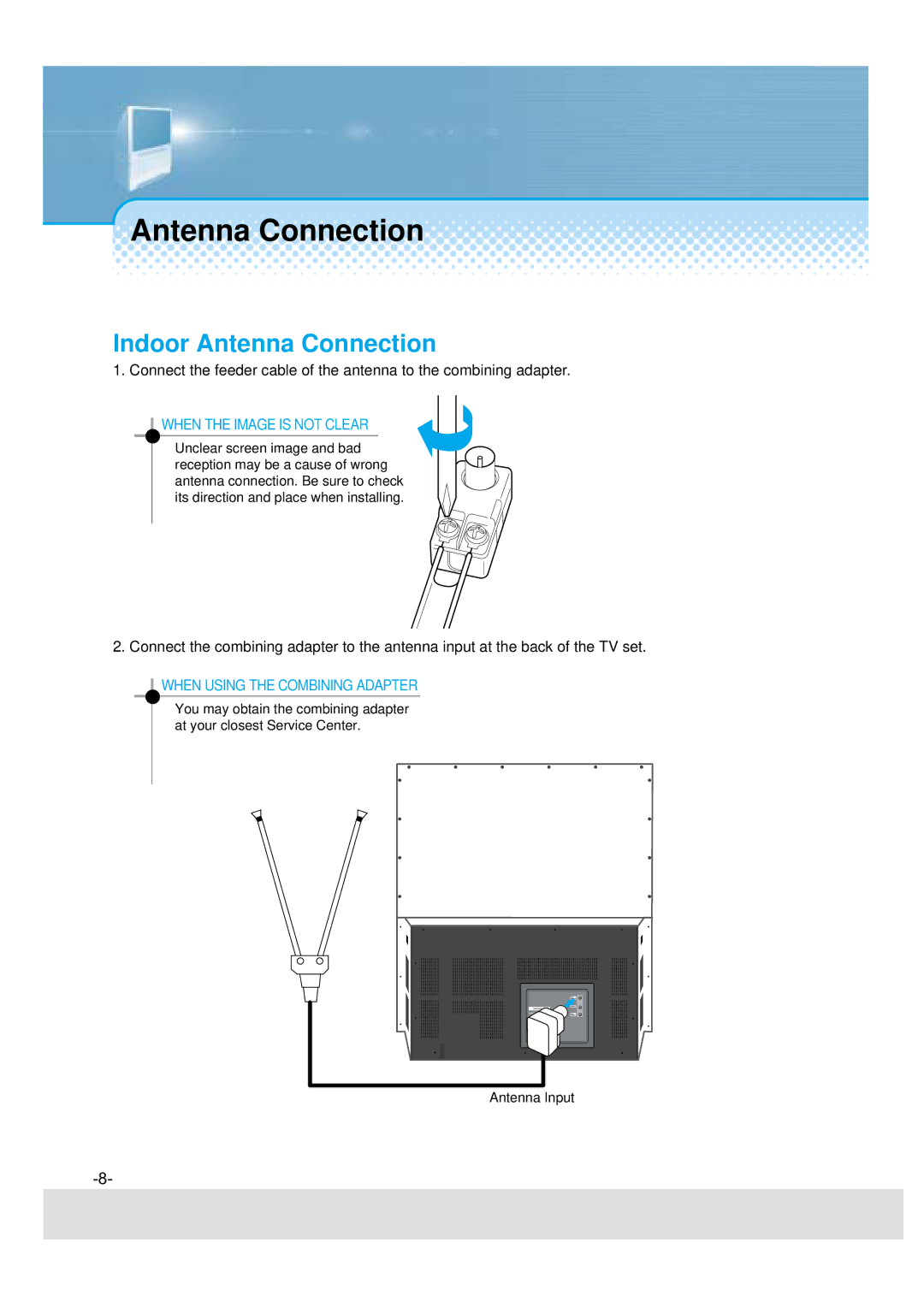 Daewoo 5510CRA, DSJ-4710CRA, 5520CRA, DSJ-4720CRA instruction manual Indoor Antenna Connection 