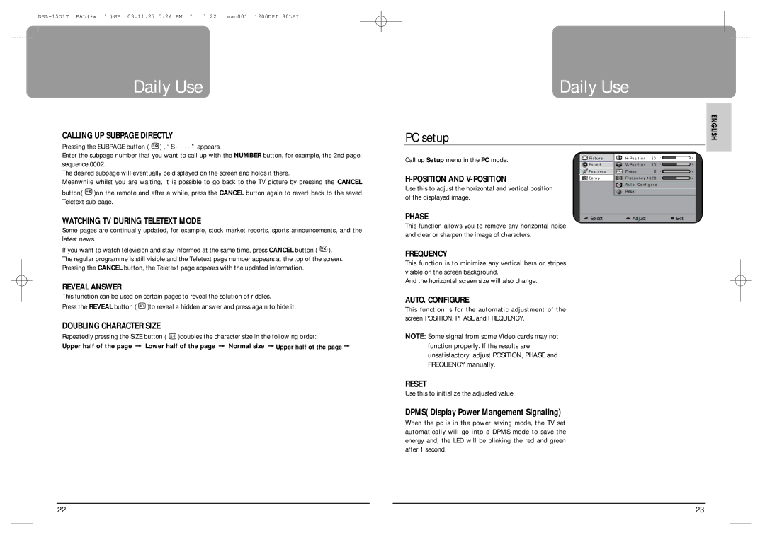 Daewoo DSL-17W1T, DSL-15D1T instruction manual PC setup 