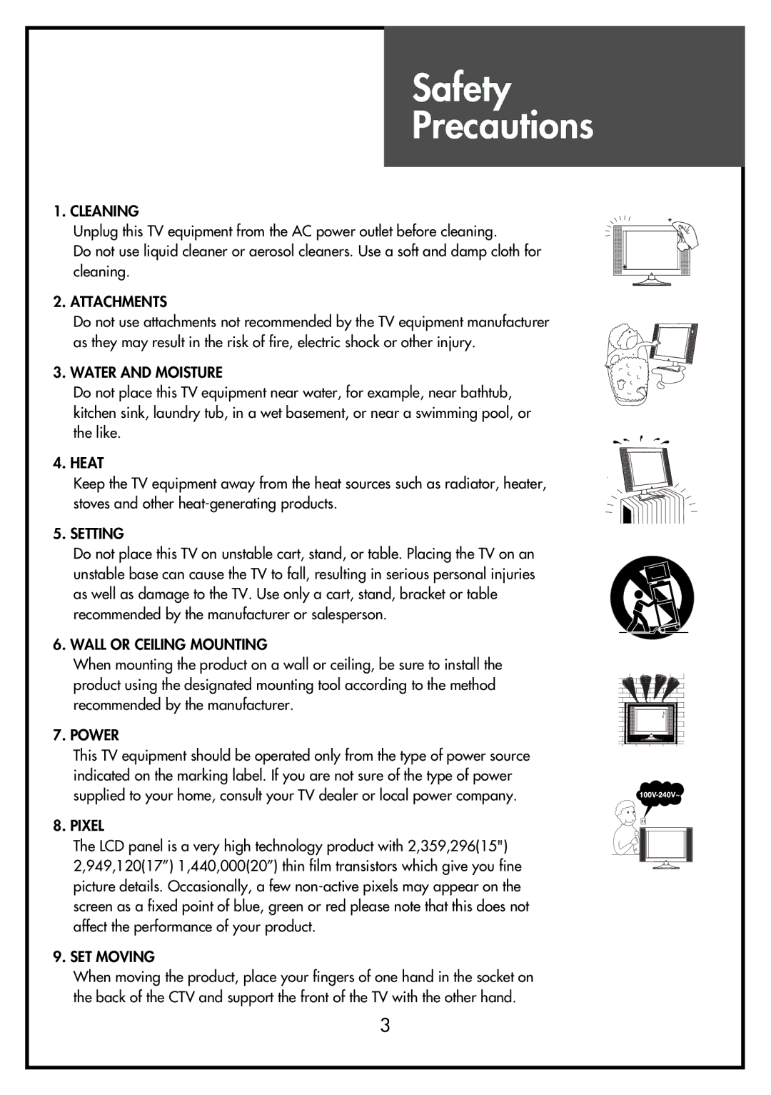 Daewoo DSL-17D4, DSL-15D3, DSL-15D4, DSL-17D3, DSL-20D4 instruction manual Safety Precautions, Cleaning 