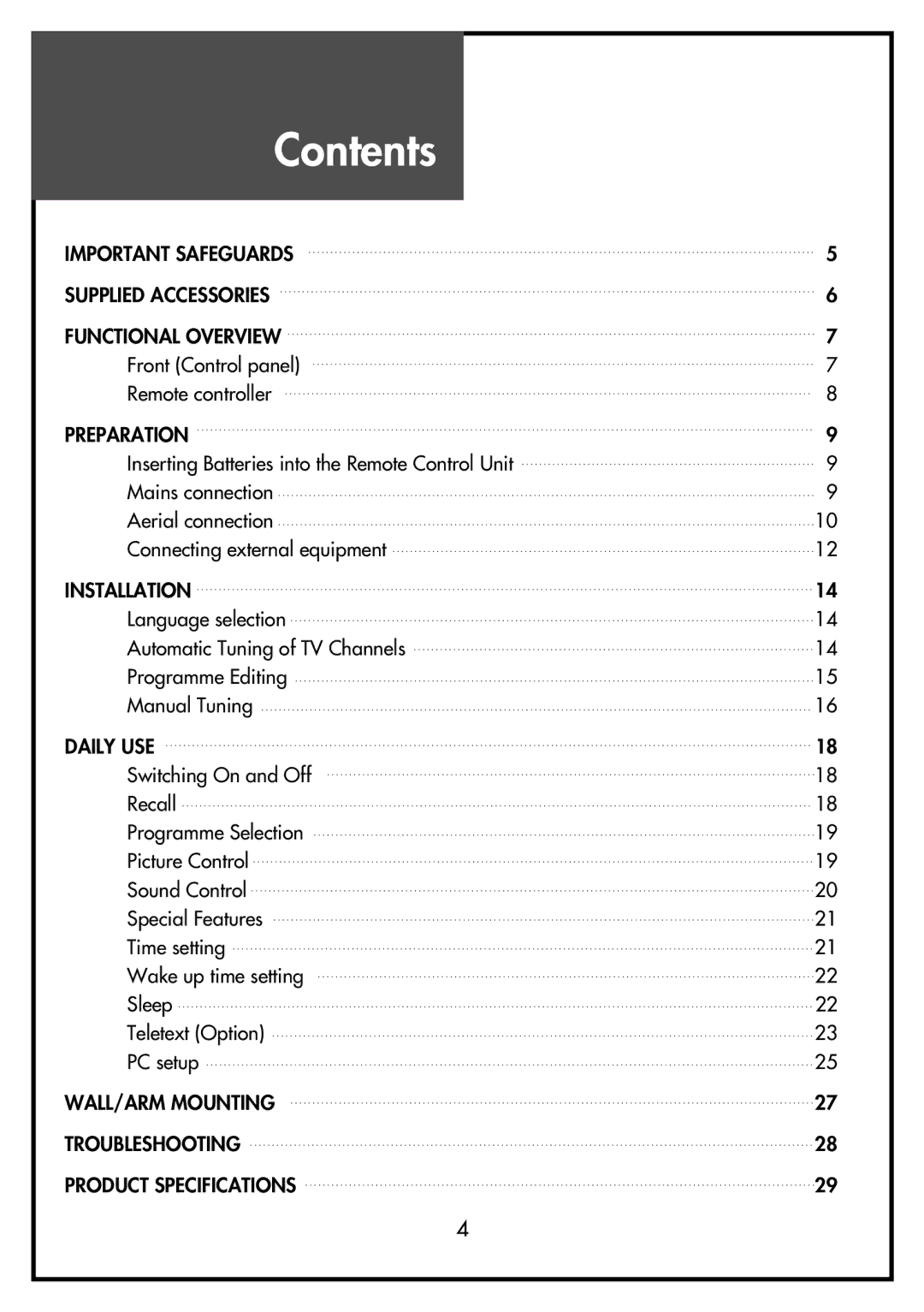 Daewoo DSL-20D4, DSL-15D3, DSL-15D4, DSL-17D3, DSL-17D4 instruction manual Contents 