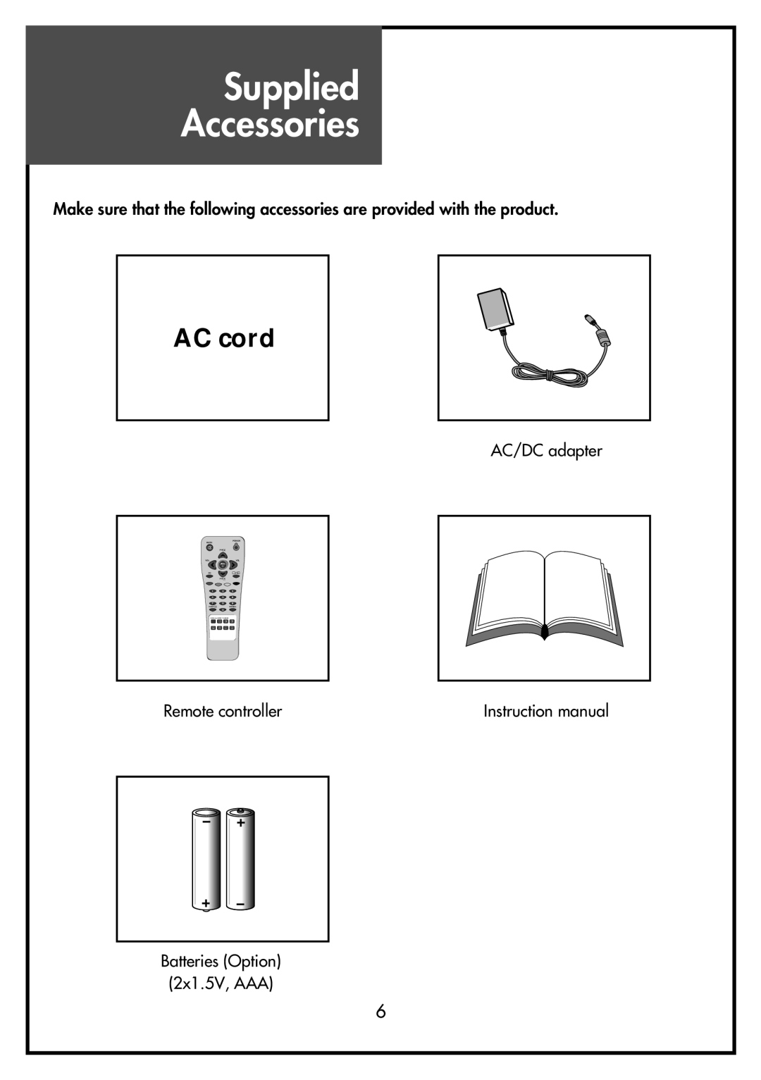 Daewoo DSL-15D4, DSL-15D3, DSL-17D3, DSL-17D4, DSL-20D4 instruction manual Supplied Accessories 