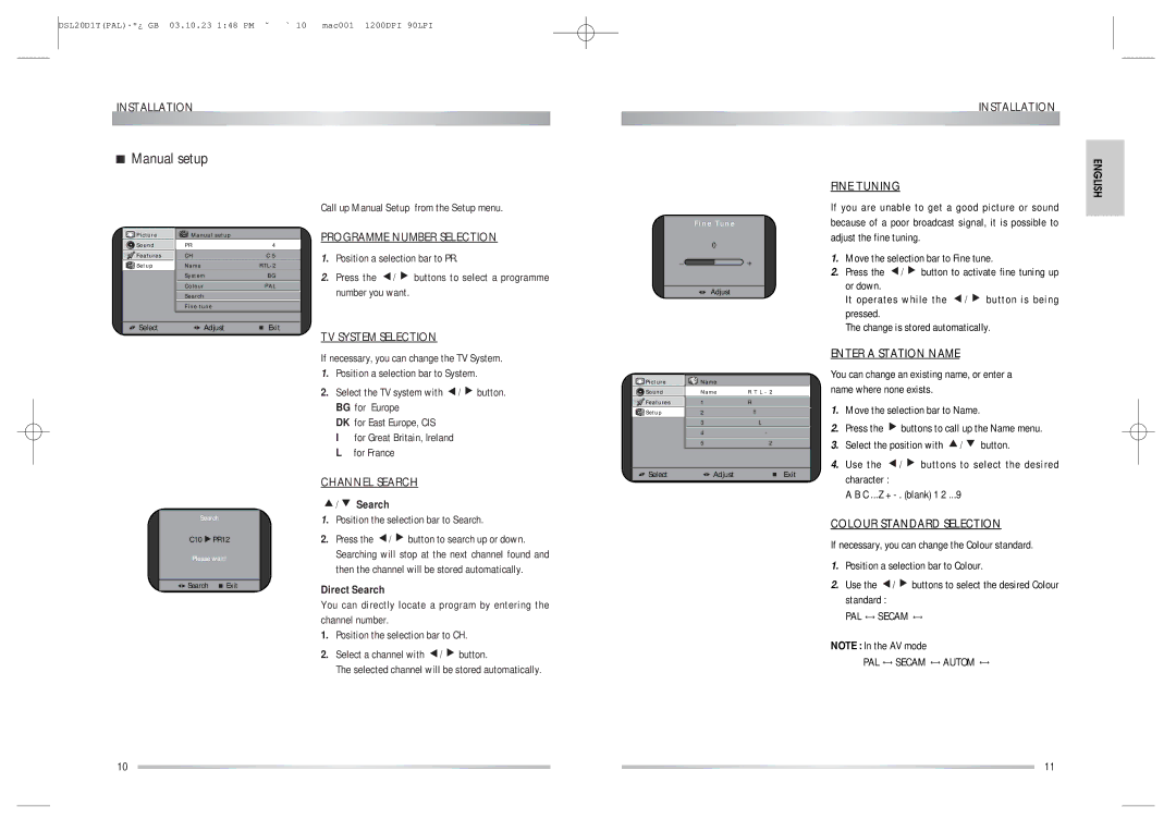 Daewoo DSL-20D1T instruction manual Manual setup, Direct Search 