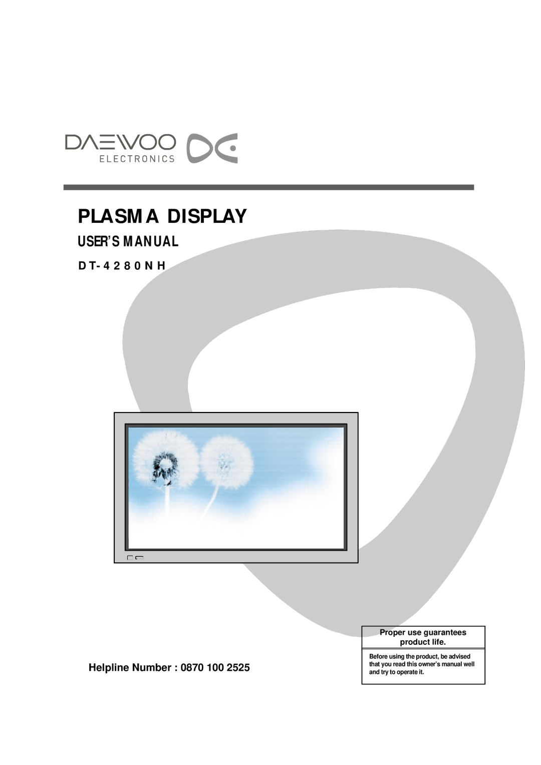 Daewoo DT- 4280NH user manual Plasma Display 