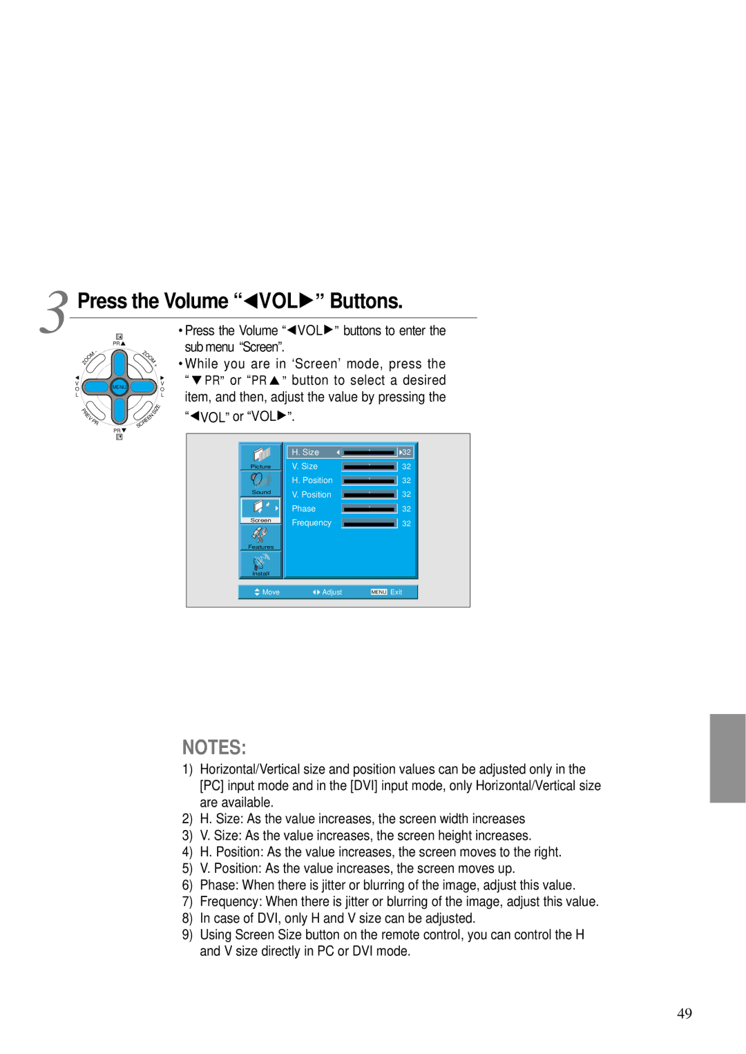 Daewoo DT- 4280NH user manual Press the Volume VOL Buttons, PR or PR button to select a desired, VOL or VOL 