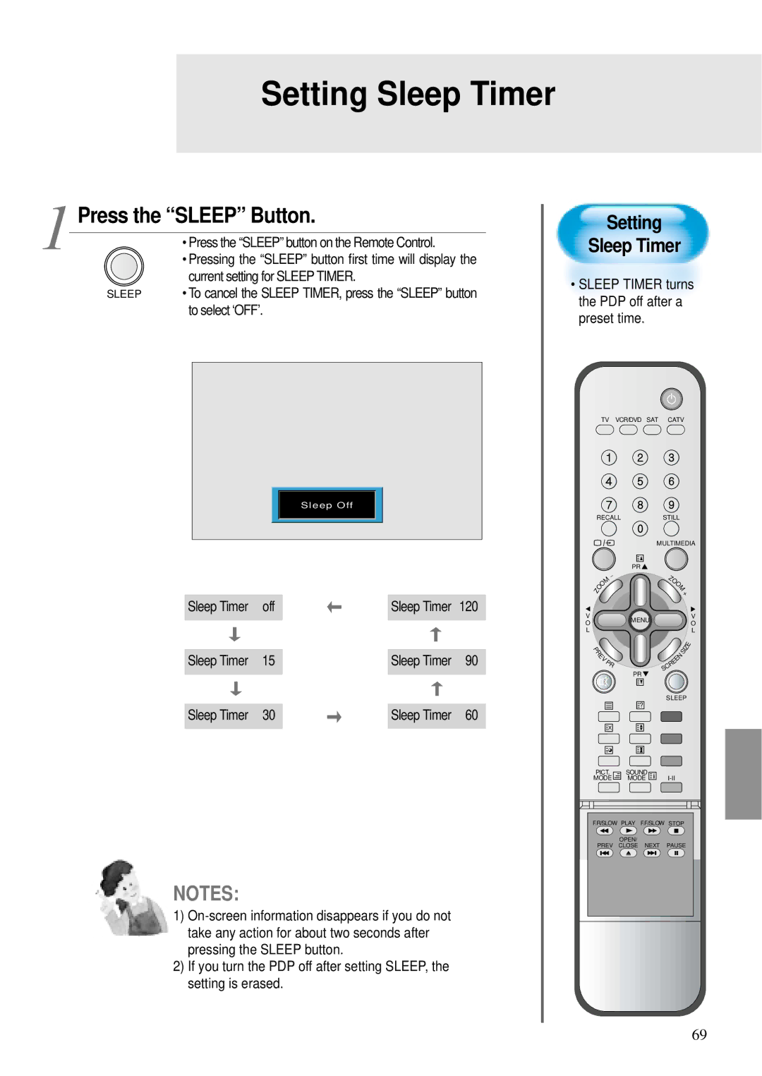 Daewoo DT- 4280NH user manual Setting Sleep Timer, Press the Sleep Button 