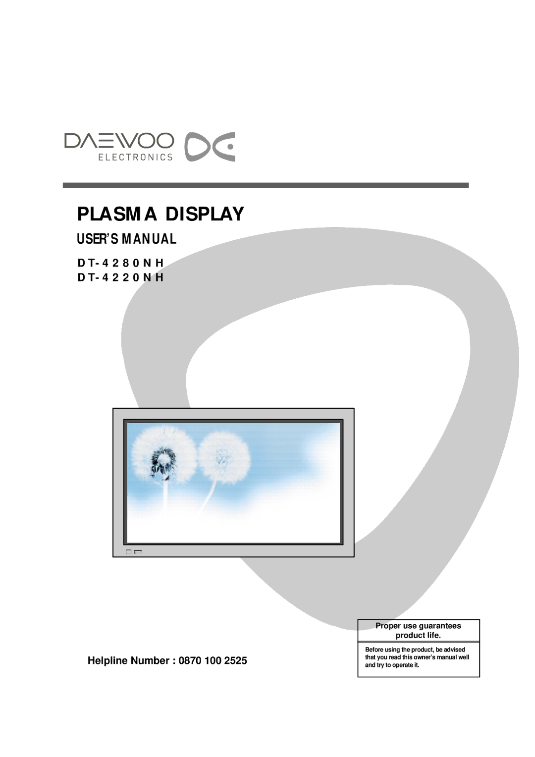 Daewoo DT-4280 NH, DT-4220 NH user manual Plasma Display 