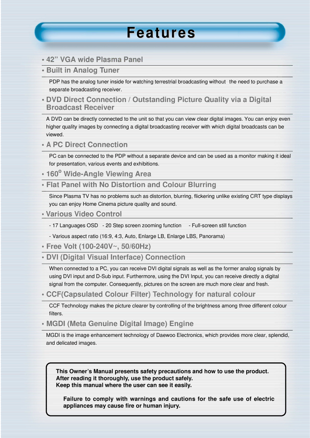 Daewoo DT-4220 NH, DT-4280 NH user manual Features 