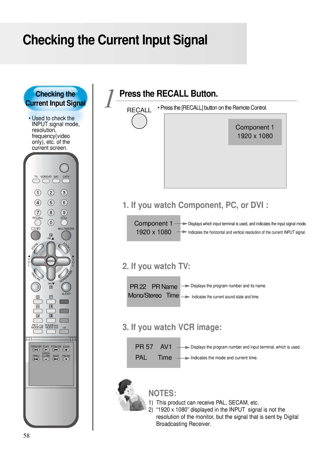 Daewoo DT-4280 NH Press the Recall Button, Recall Press the Recall button on the Remote Control, Component, 1920 x 