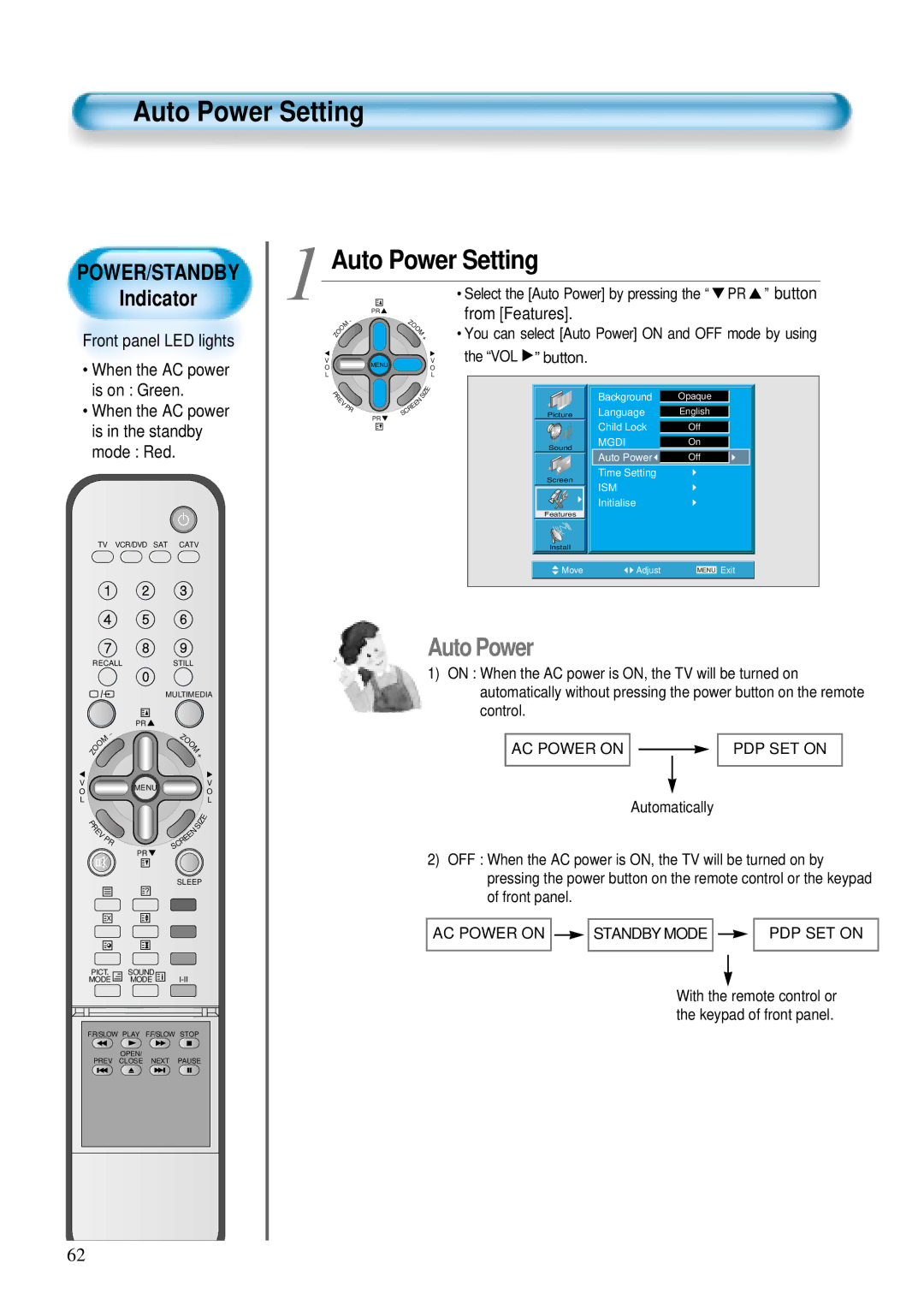 Daewoo DT-4280 NH, DT-4220 NH user manual Auto Power Setting 