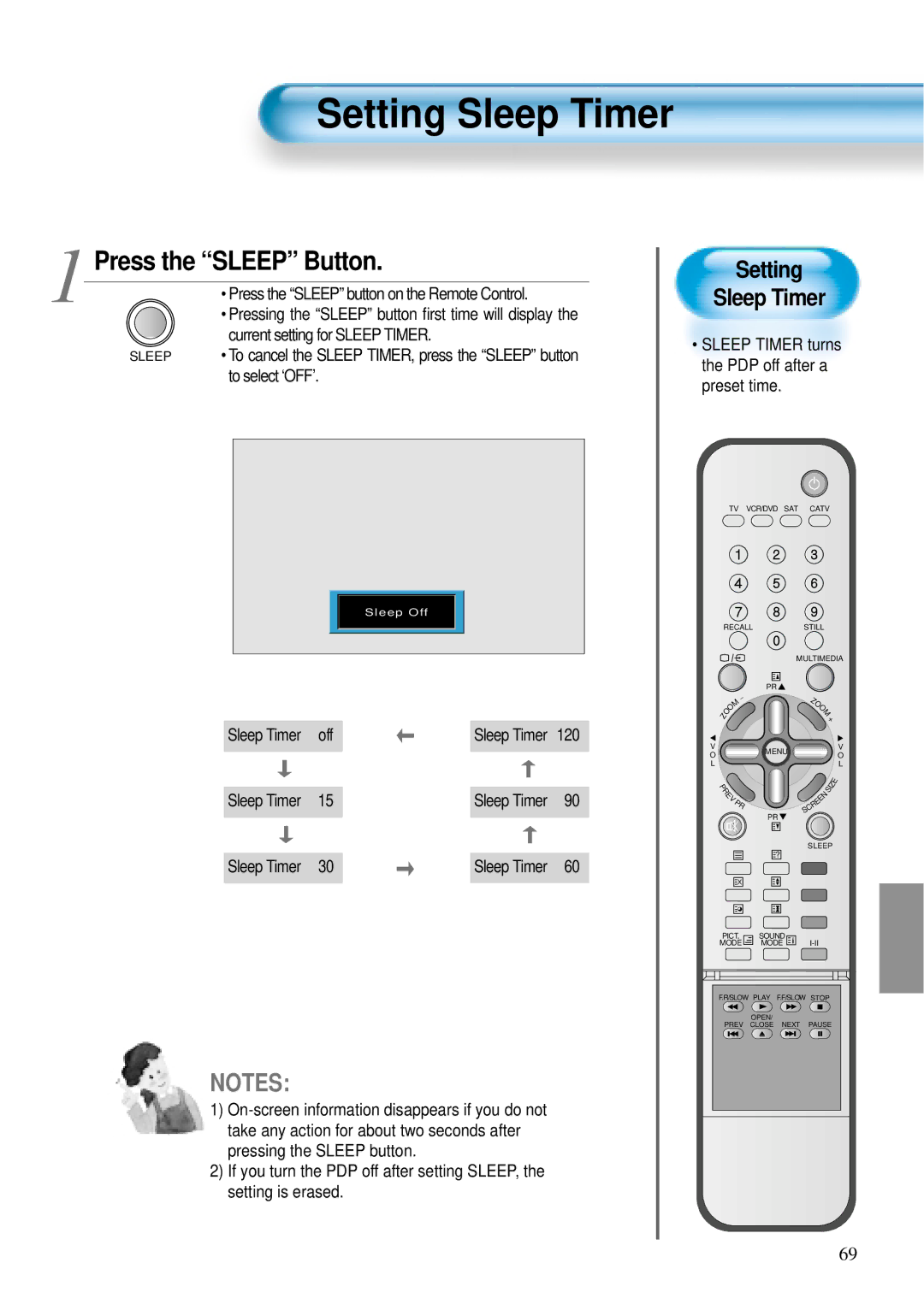 Daewoo DT-4220 NH, DT-4280 NH user manual Setting Sleep Timer, Press the Sleep Button 