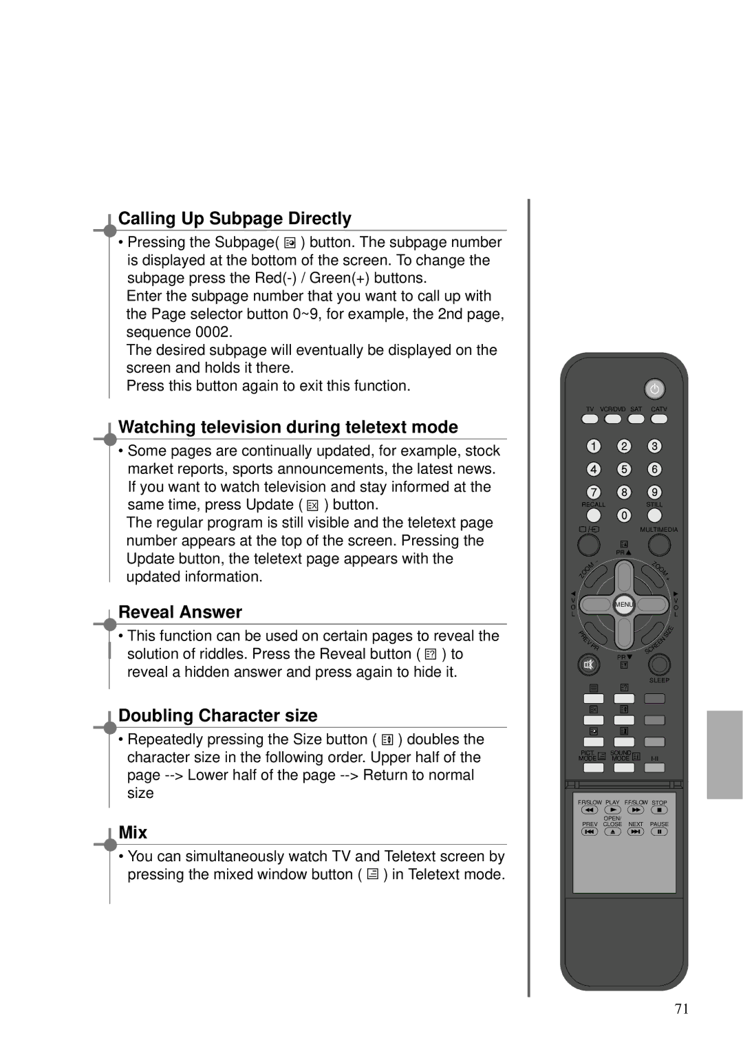 Daewoo DT-4220 NH, DT-4280 NH user manual Calling Up Subpage Directly 