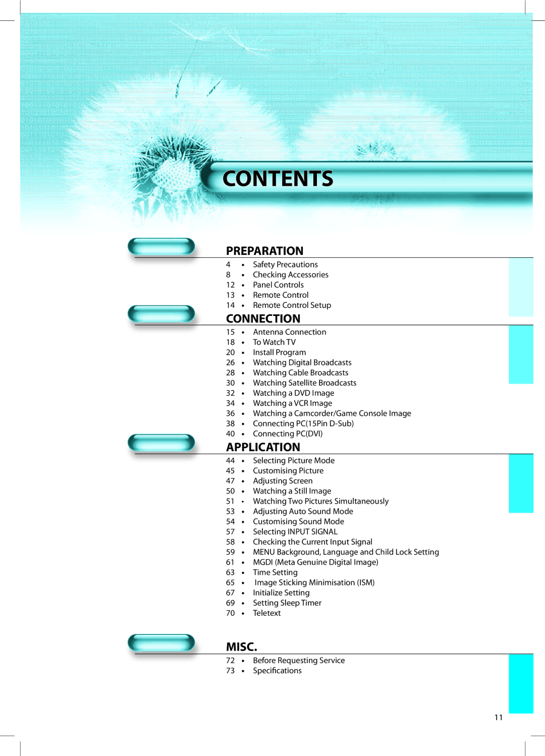 Daewoo DT-42A1 user manual Contents 