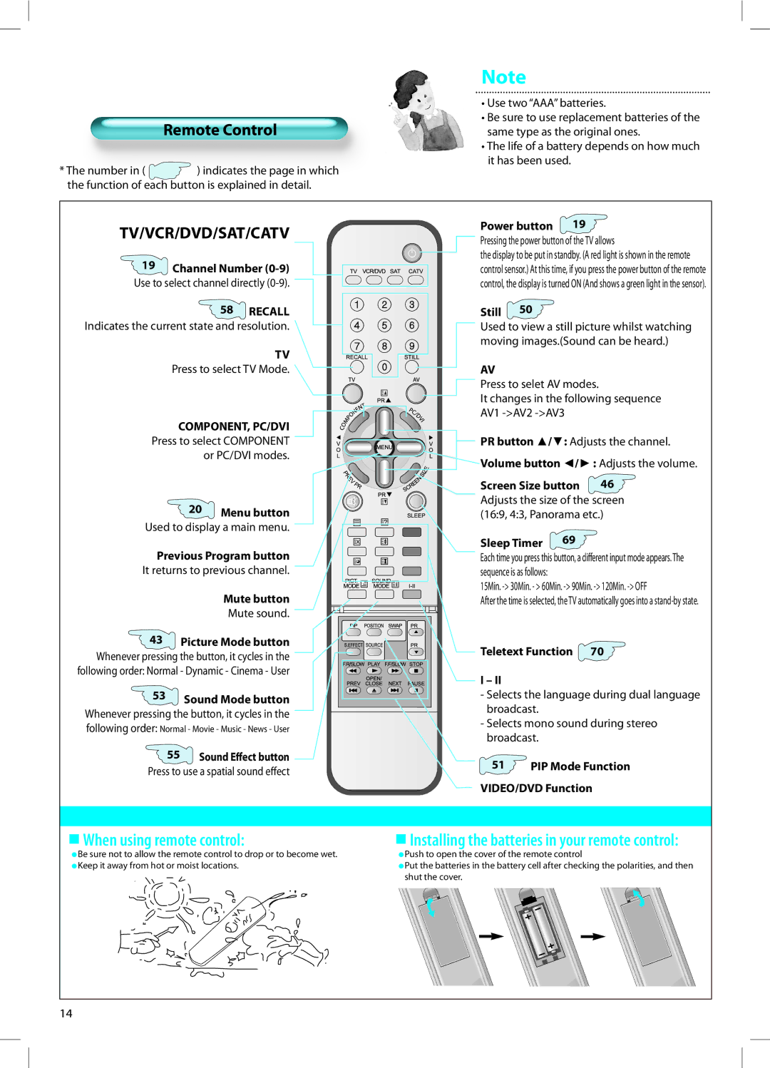 Daewoo DT-42A1 user manual Installing the batteries in your remote control 