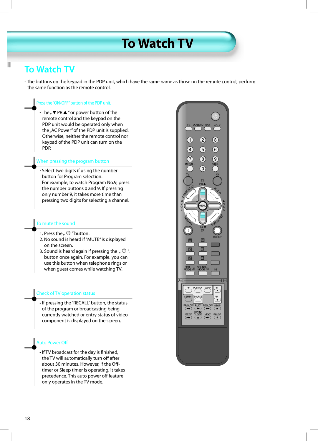 Daewoo DT-42A1 user manual To Watch TV 