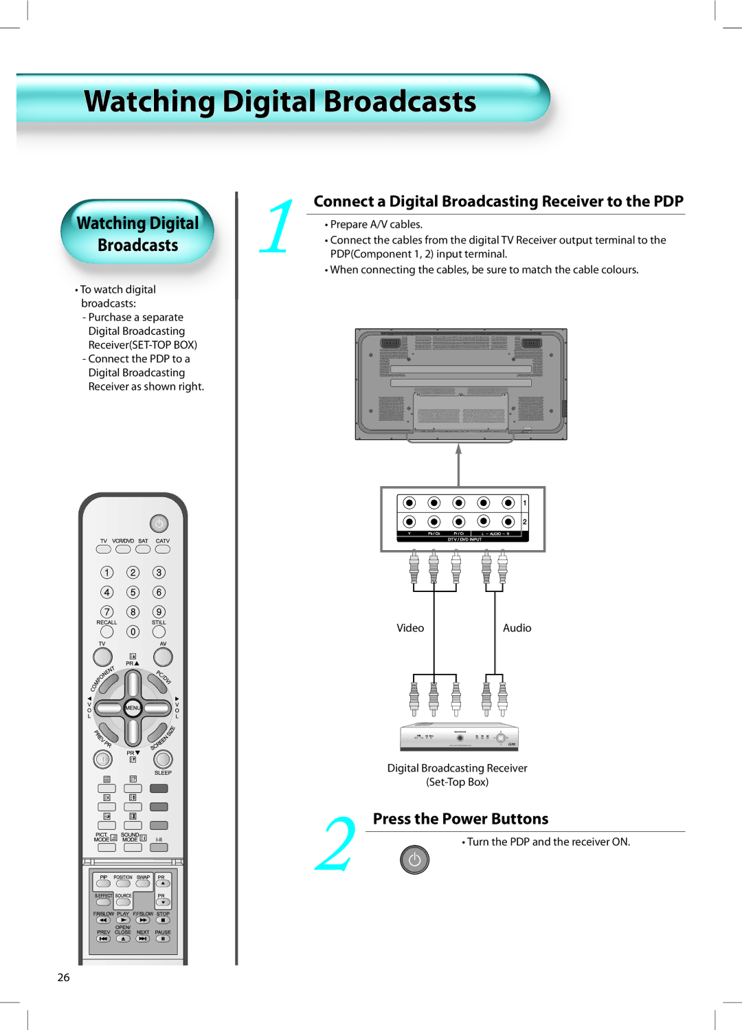 Daewoo DT-42A1 user manual Watching Digital Broadcasts, Press the Power Buttons 