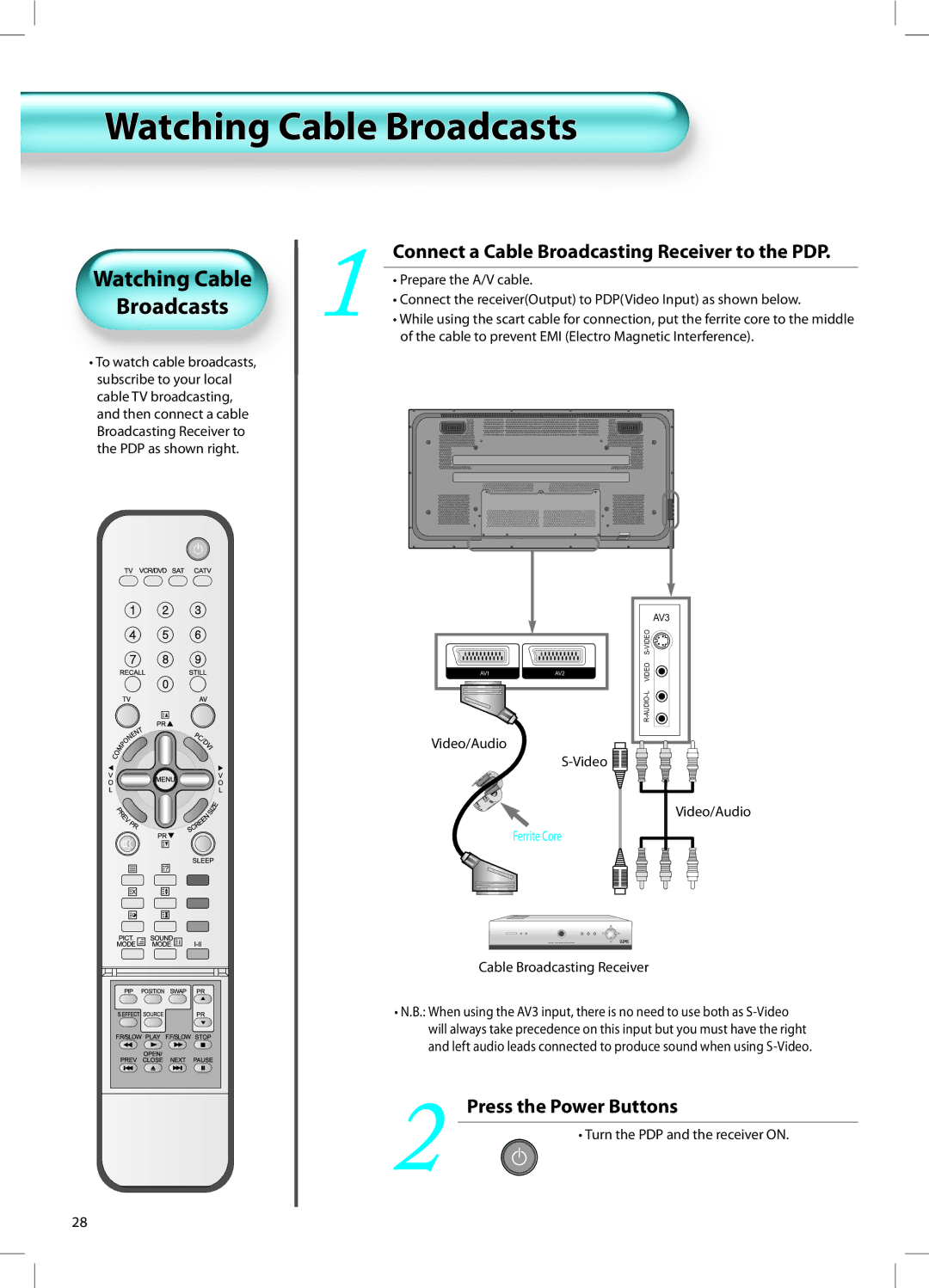 Daewoo DT-42A1 user manual Watching Cable Broadcasts, Press the Power Buttons 
