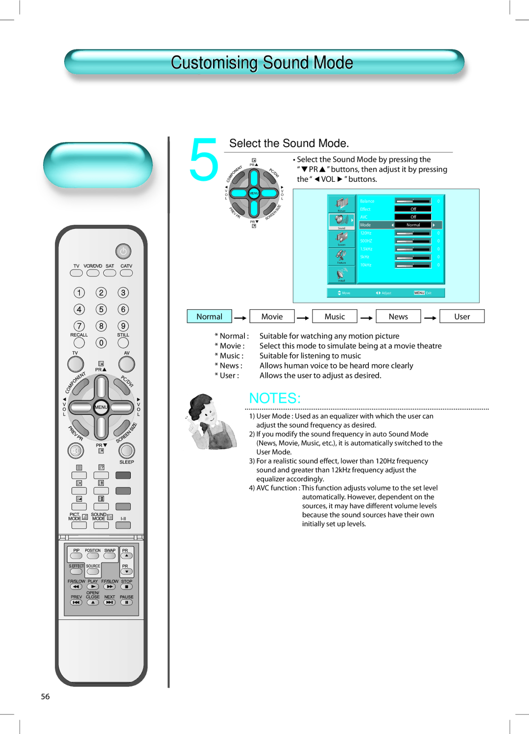 Daewoo DT-42A1 user manual Customising Sound Mode, Select the Sound Mode by pressing, VOL buttons 