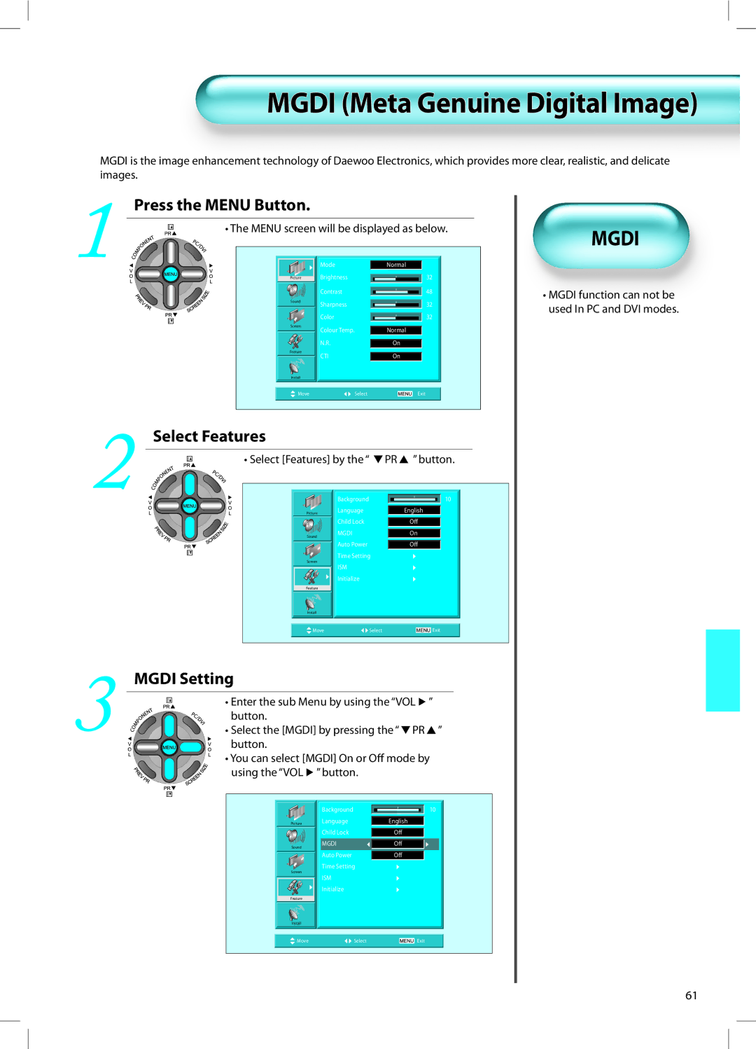 Daewoo DT-42A1 user manual Mgdi Meta Genuine Digital Image, Select Features 