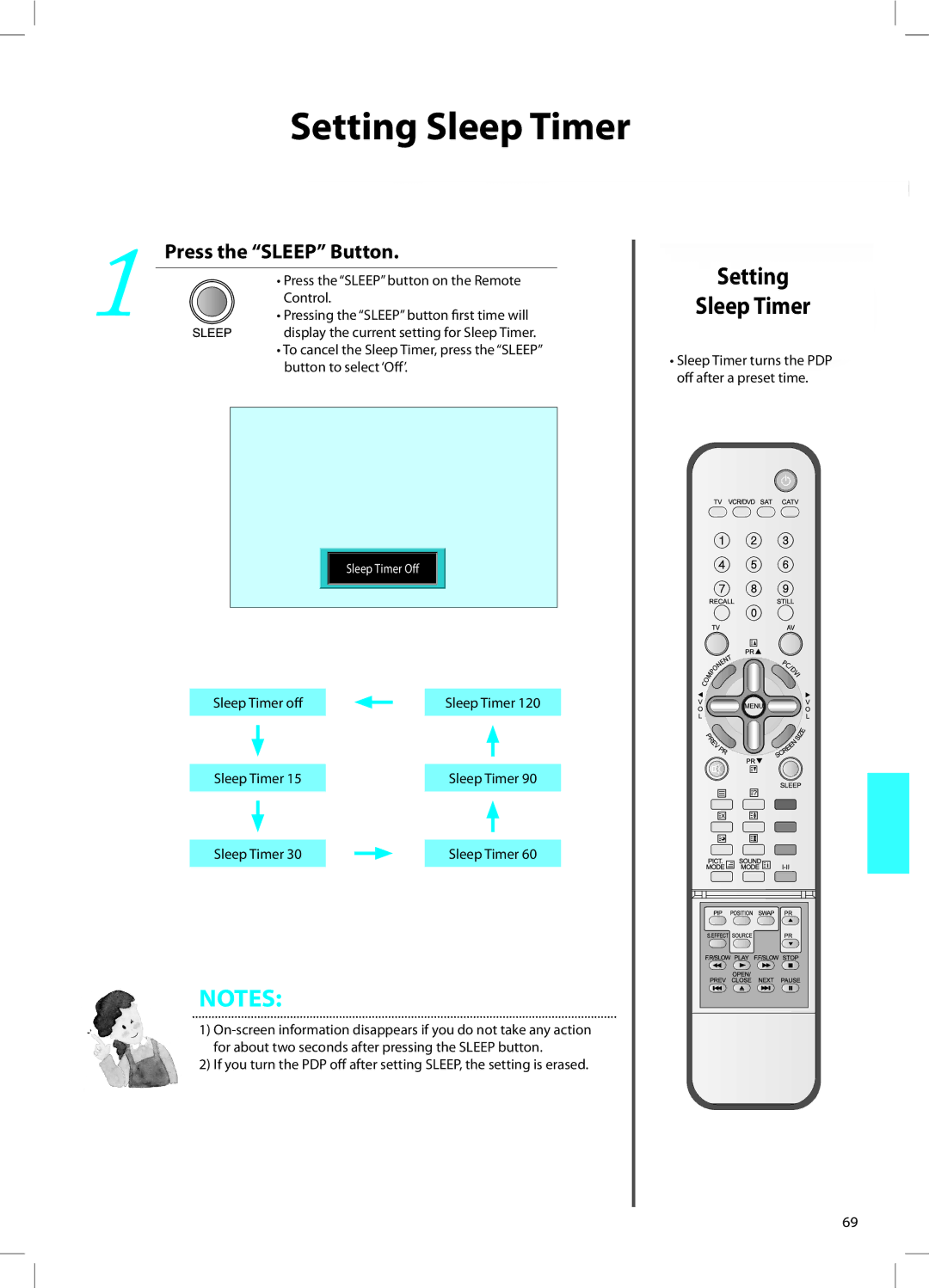 Daewoo DT-42A1 user manual Setting Sleep Timer, Press the Sleep Button, Sleep Timer oﬀ 