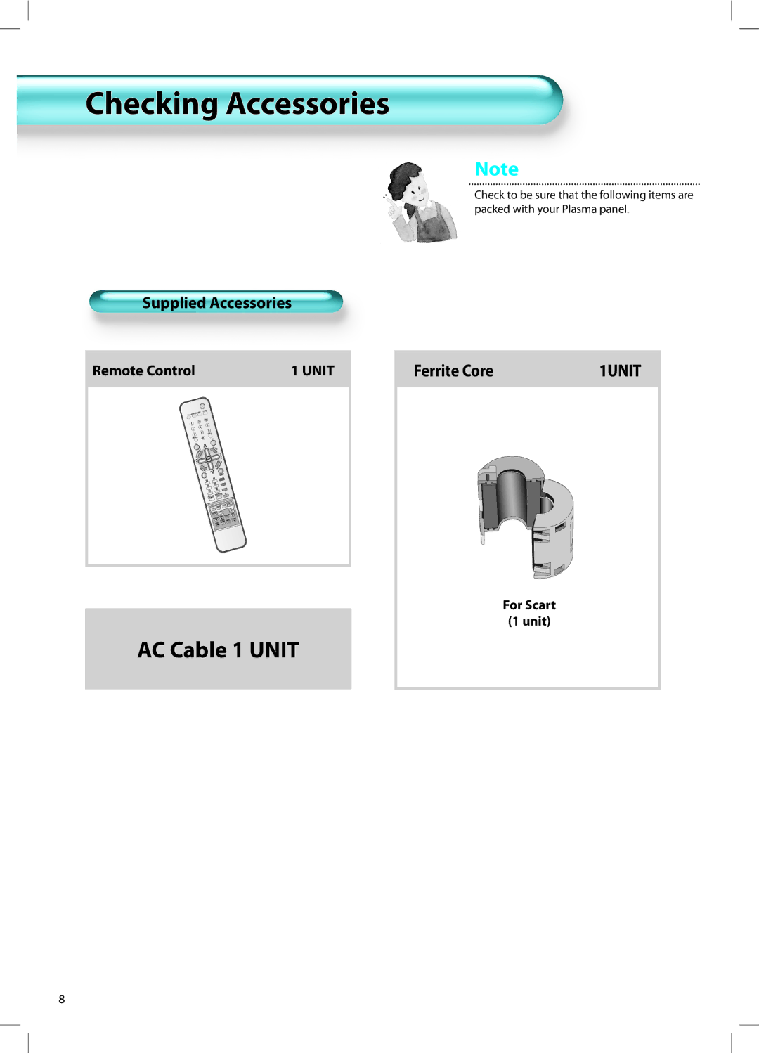 Daewoo DT-42A1 user manual Checking Accessories, Ferrite Core, Supplied Accessories 