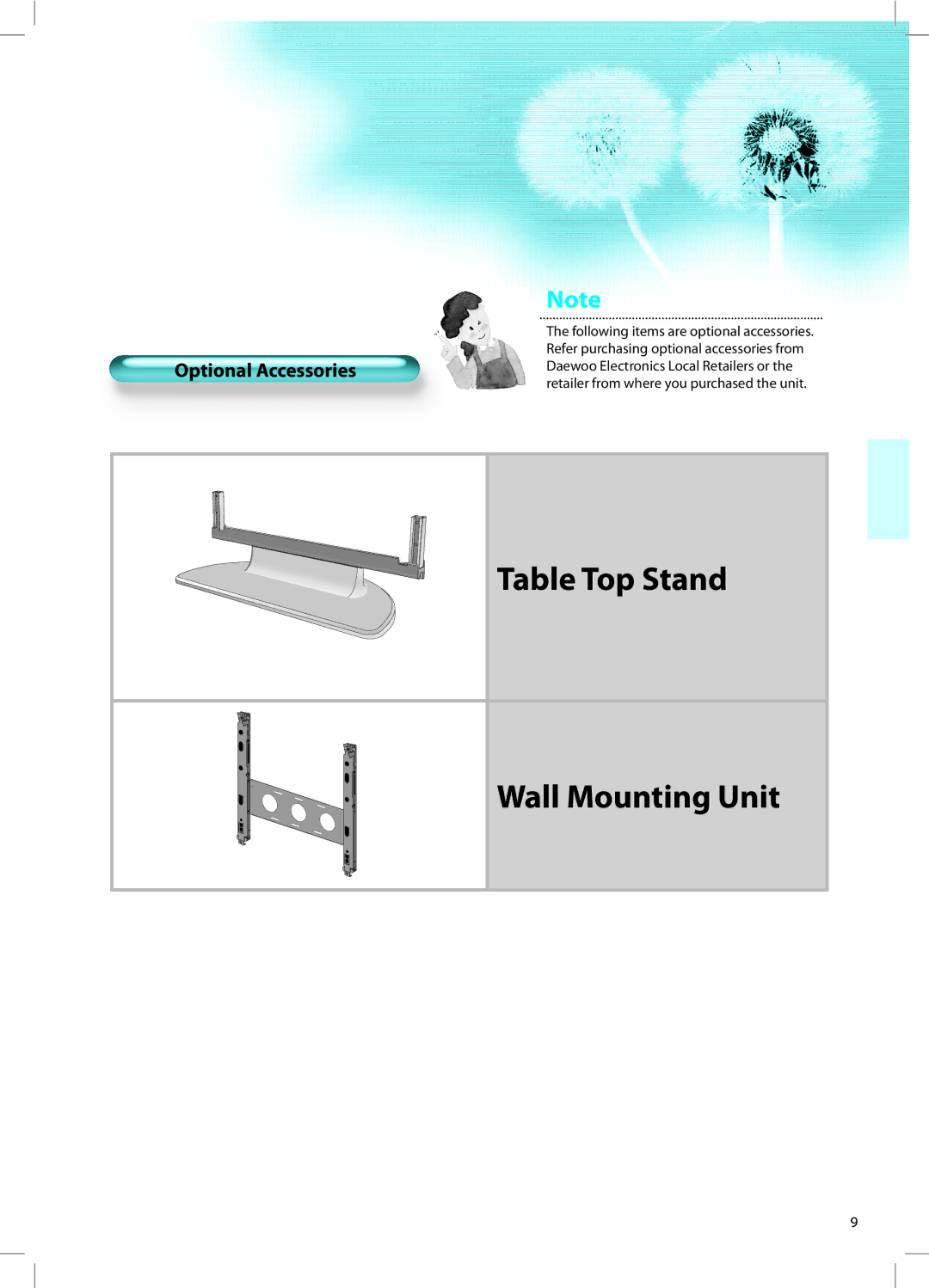 Daewoo DT-42A1 user manual Optional Accessories 