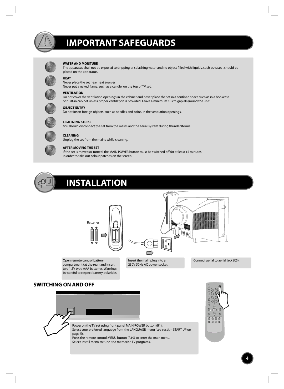 Daewoo DTC-20, DTC-21, DTY-21, DTY-25, DTY-28, DTY-29, DTZ-24, DTZ-28, DTZ-29 manual Important Safeguards, Installation 