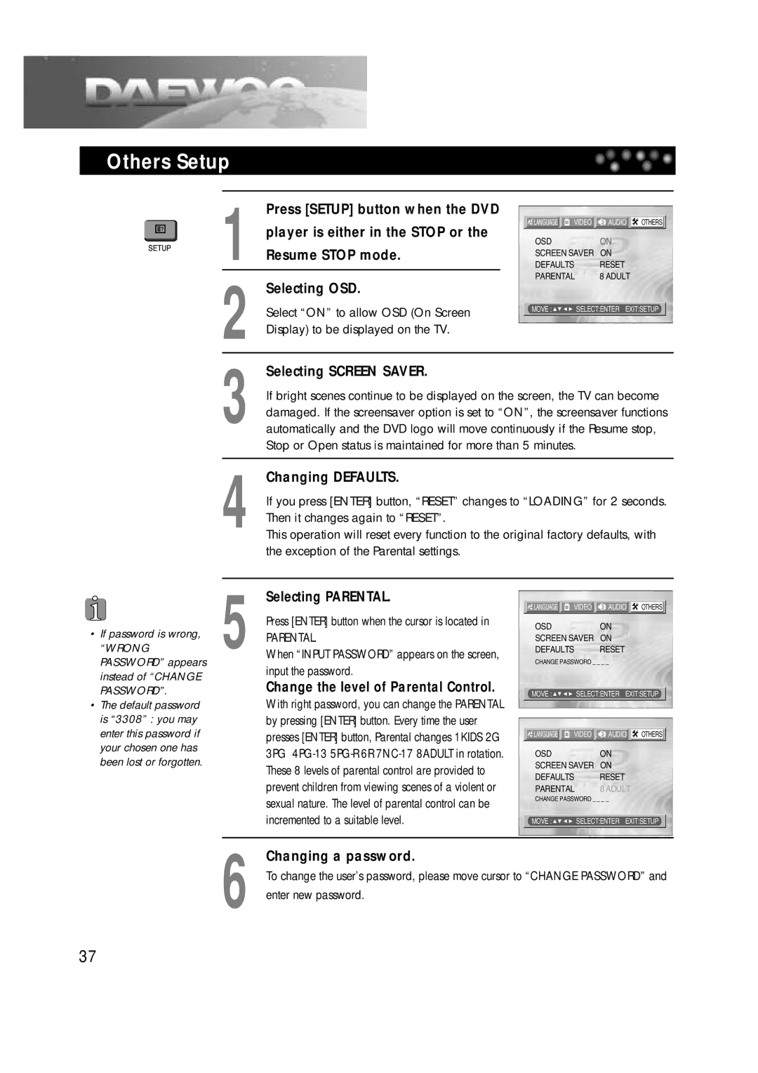 Daewoo DTD-14H9 owner manual Others Setup 