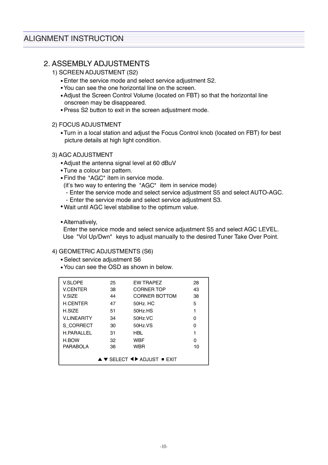 Daewoo CM-405F, DTH-2930SSFV service manual Assembly Adjustments 