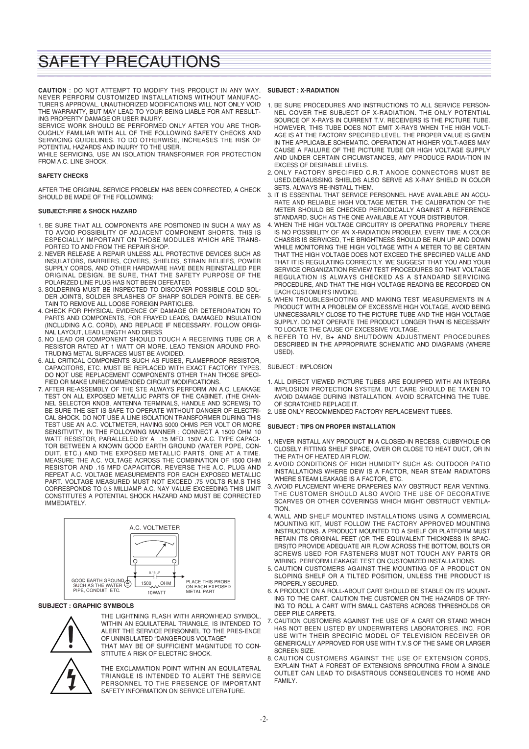 Daewoo CM-405F, DTH-2930SSFV service manual Safety Precautions, Safety Checks 