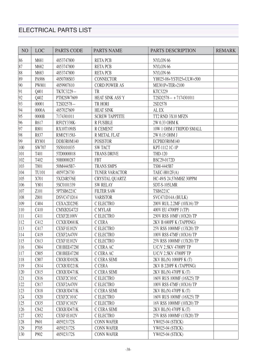 Daewoo CM-405F, DTH-2930SSFV service manual Reta PCB Nylon 