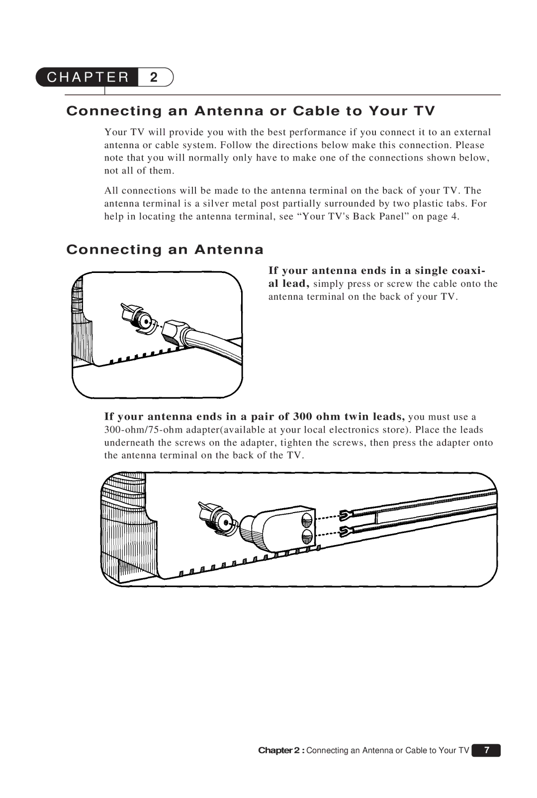 Daewoo DTQ 13P2FC instruction manual Connecting an Antenna or Cable to Your TV 