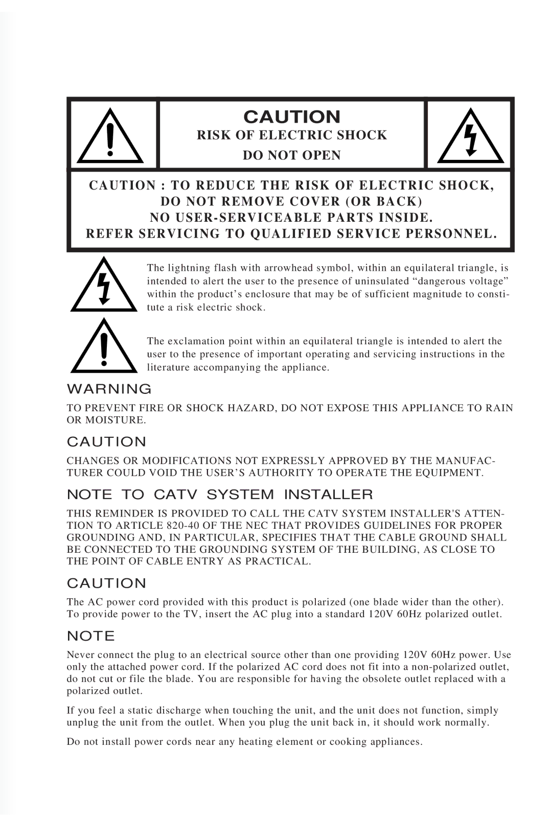 Daewoo DTQ 13P2FC instruction manual Risk of Electric Shock 