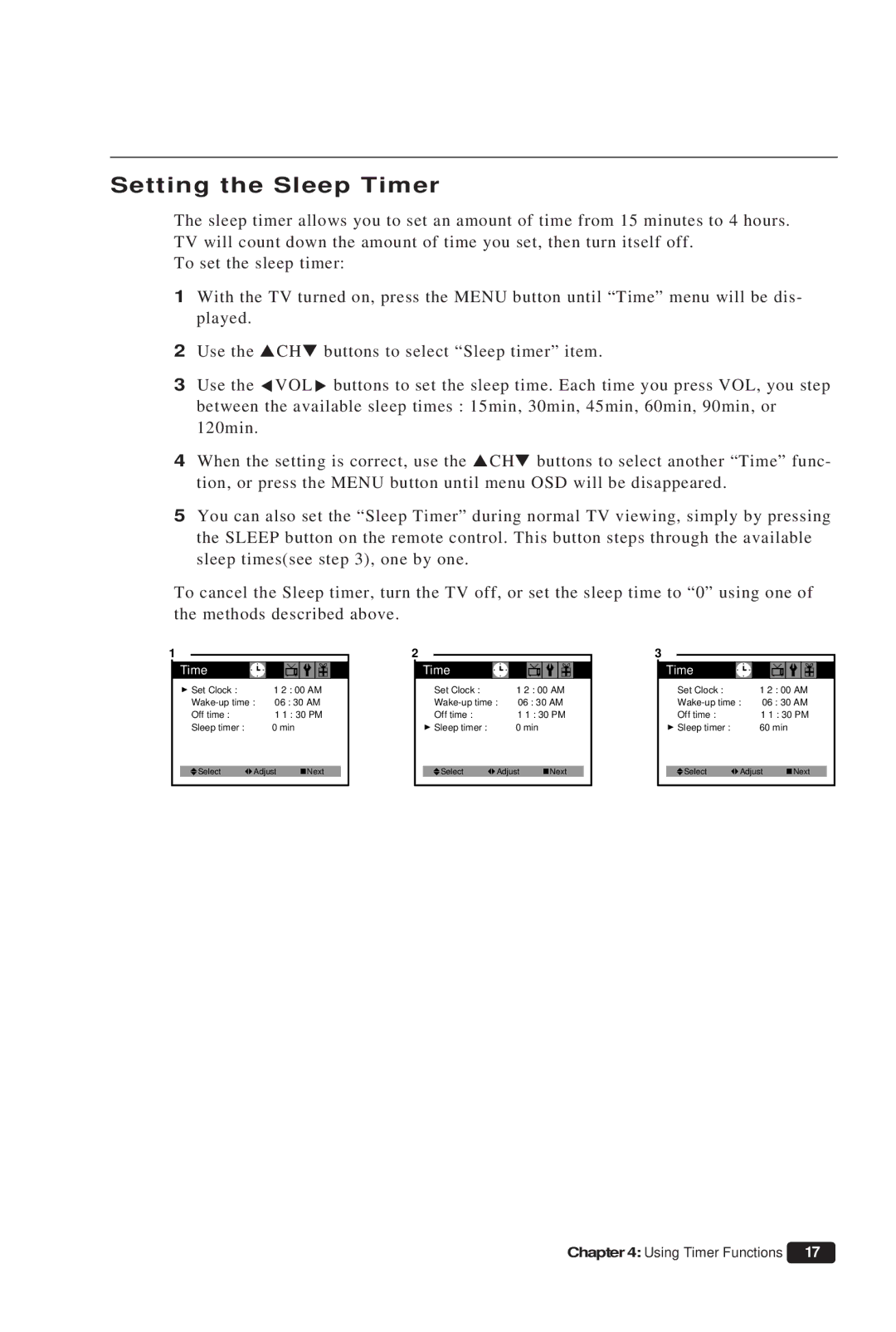 Daewoo DTQ 13P2FC instruction manual Setting the Sleep Timer 